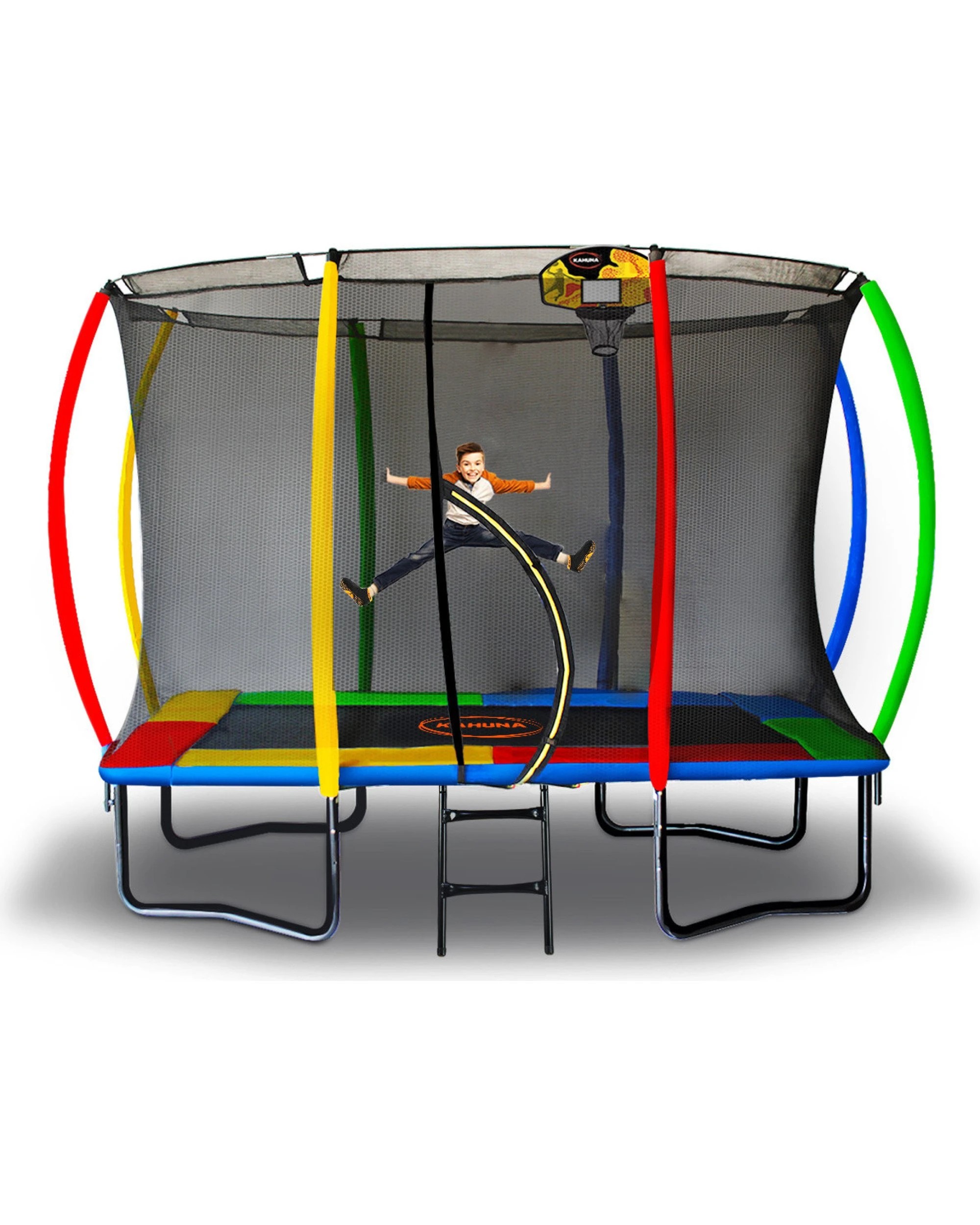 1 Kahuna Trampoline 8 Ft X 11 Ft Outdoor Rectangular Rainbow With Basketball Set, 1 of 10