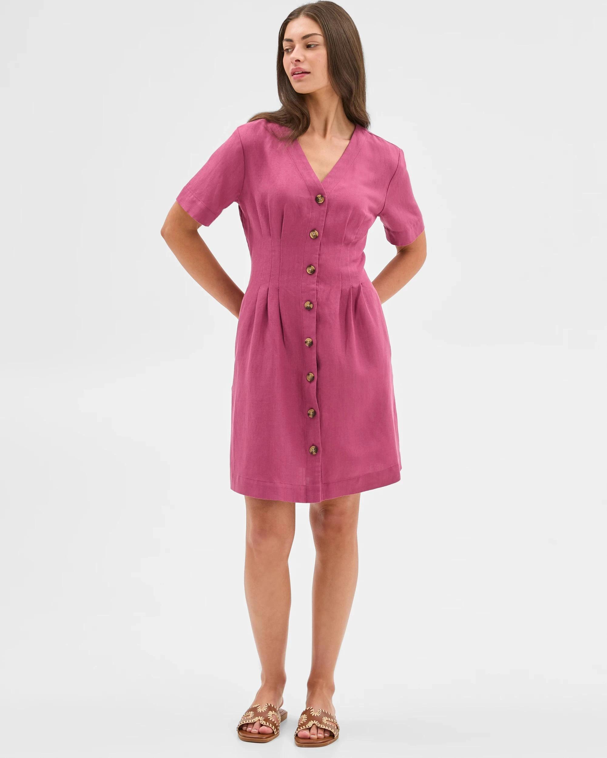 1 Target Petites Pintuck Waist Mini Dress DAMSON, 1 of 6