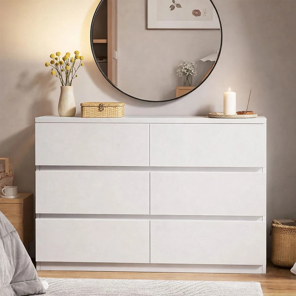 3 AUSWAY 6 Chest of Drawers White Dresser 120cm Storage Cabinet Wide Top Surface Bedroom Hallway Organiser, 3 of 7
