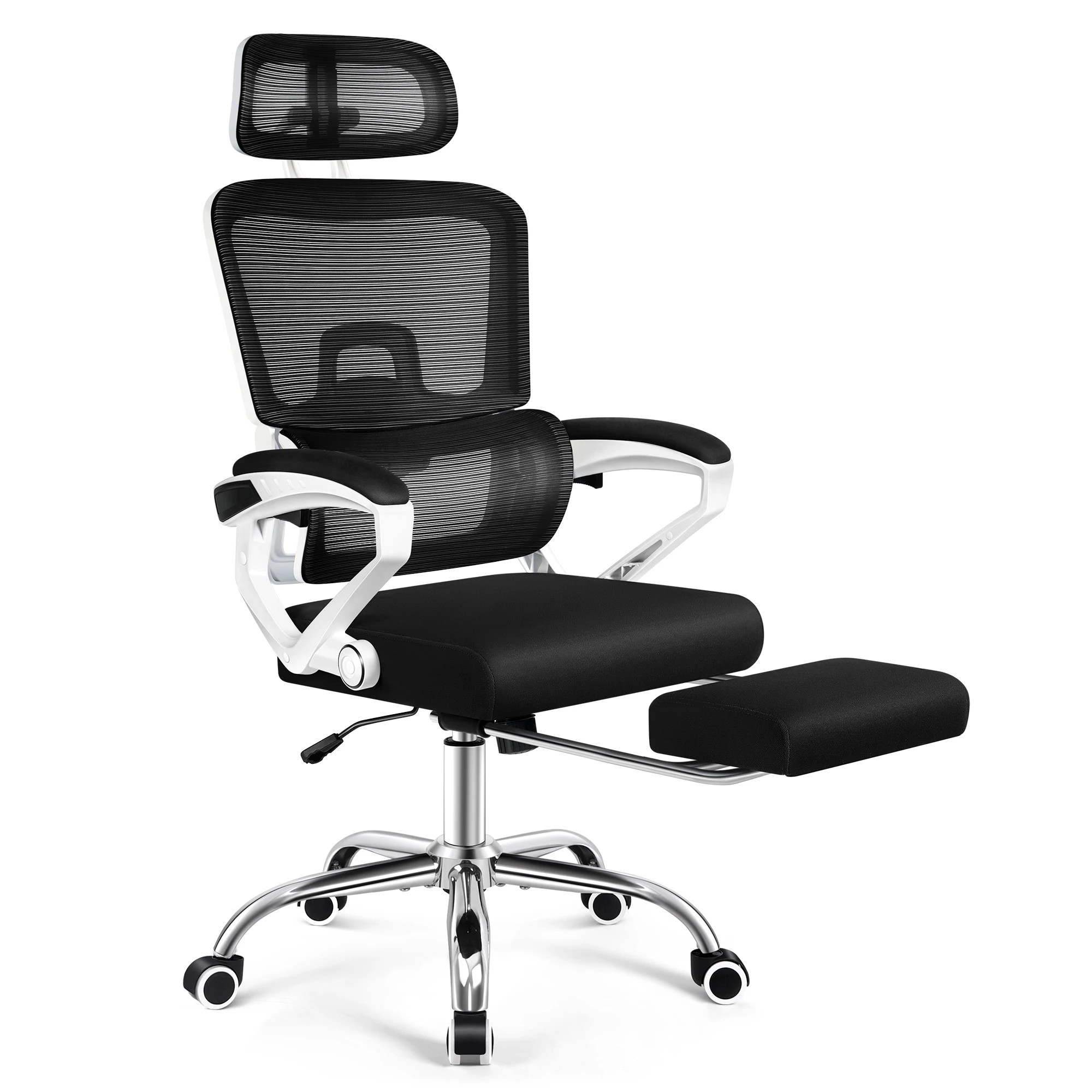 1 Alfordson Mesh Office Chair Racing Ergonomic Executive Computer Recliner Work - White Black, 1 of 10