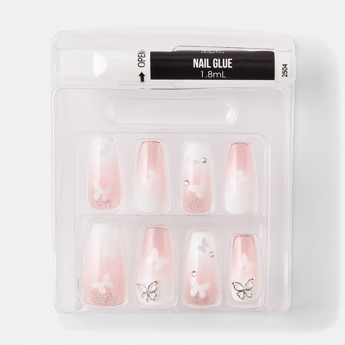 3 OXX Cosmetics 24 Pack Artificial Nails with Adhesive - Squareletto Shape, Butterfly, 3 of 5