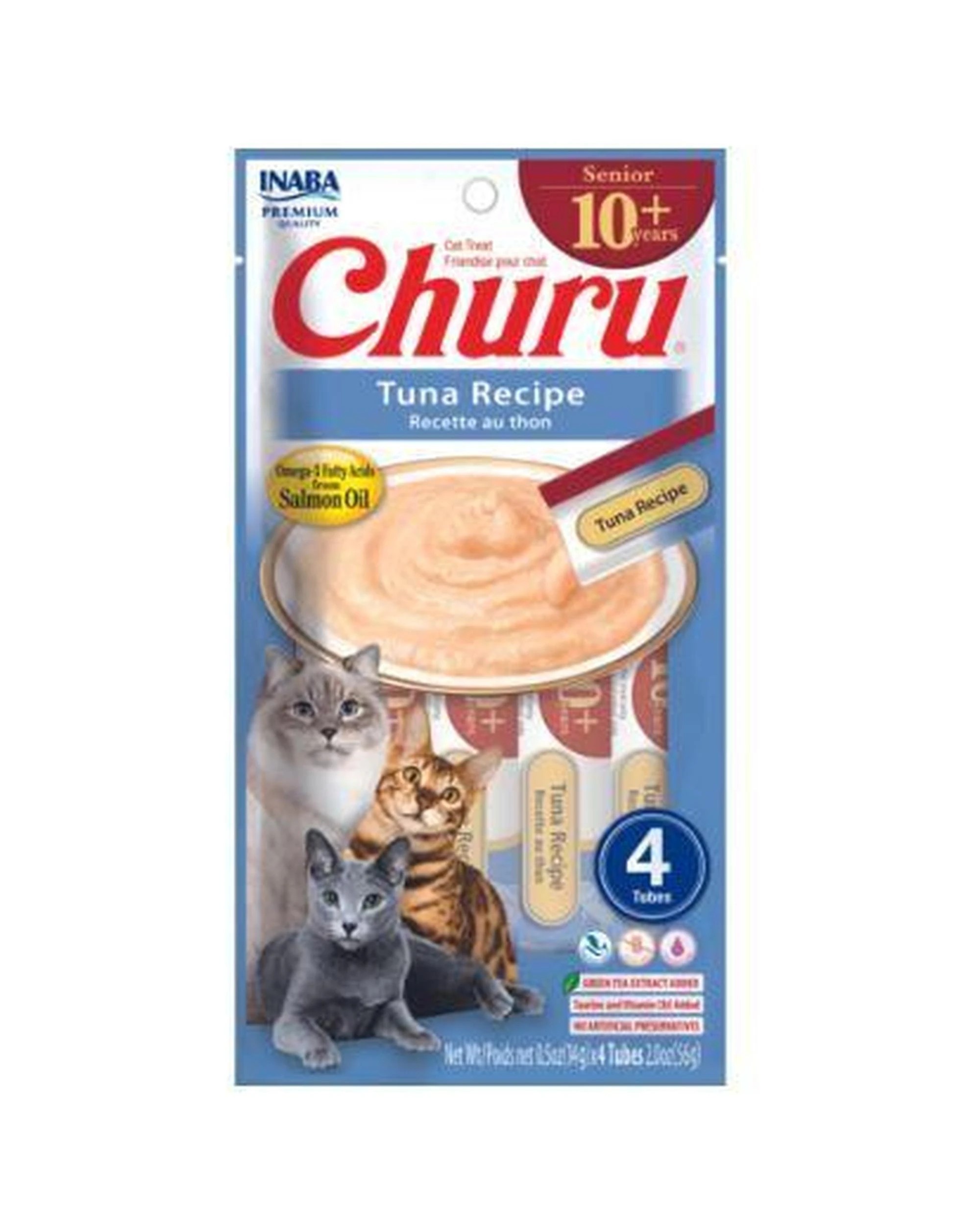 1 Inaba Senior 10+ Churu Puree Lickable Cat Treat Tuna Recipe 6 x 56g, 1 of 2