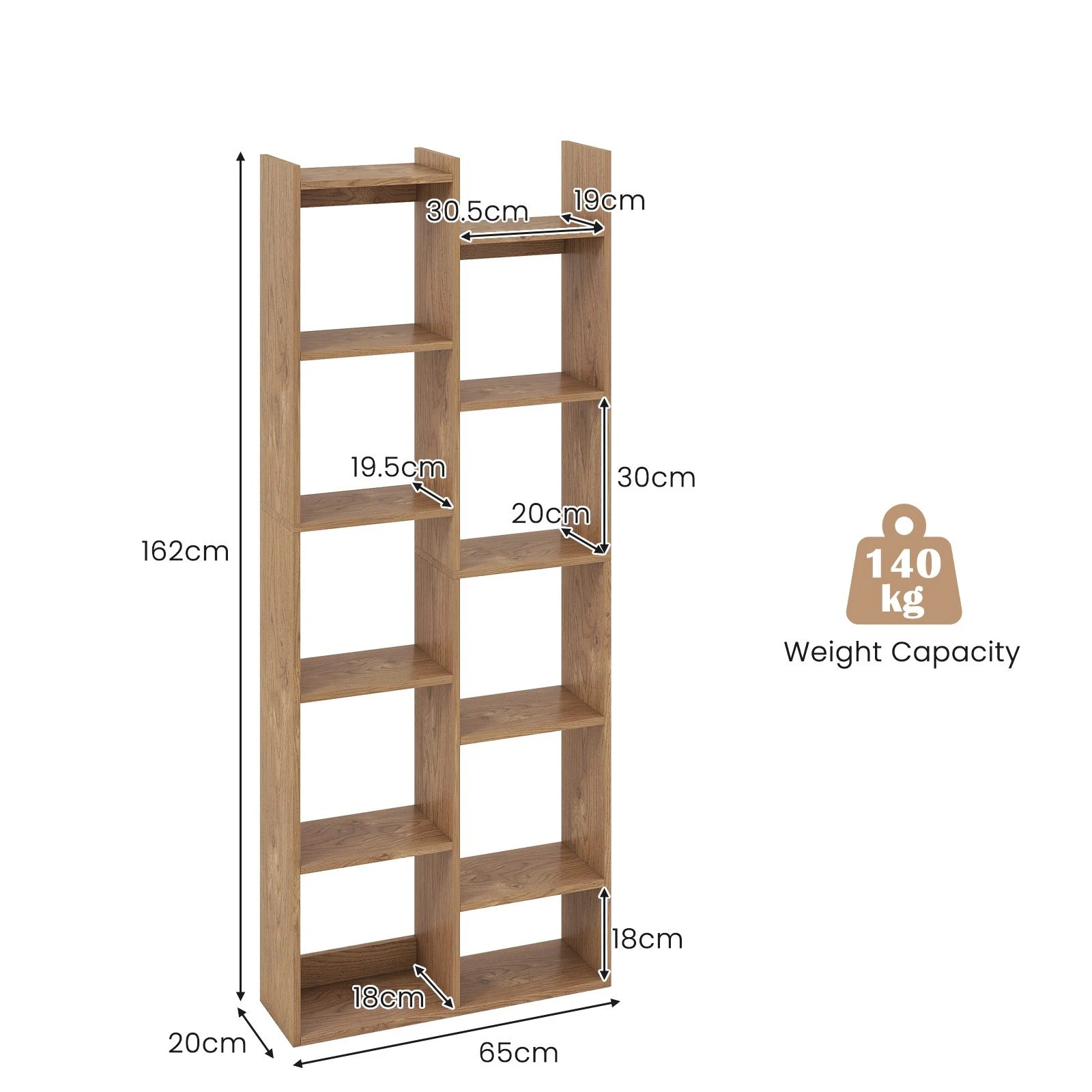 2 Costway 12-Tier Bookshelf Bookcase Wood Display Shelf Tree-Shaped Storage Shelving Cabinet - Natural, 2 of 4