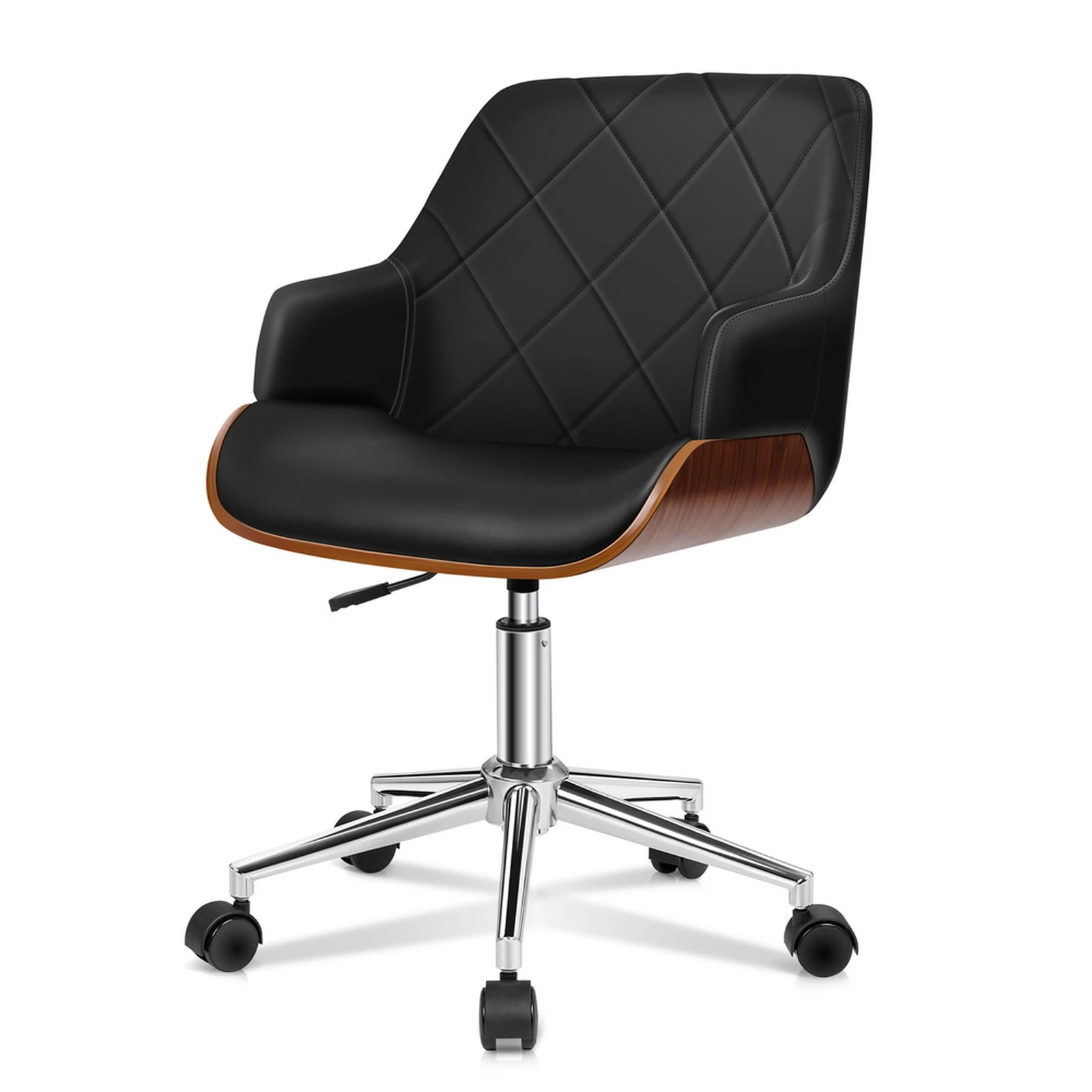 1 Alfordson Wooden Office Chair Computer Chairs Executive Seat Leather - Black, 1 of 10