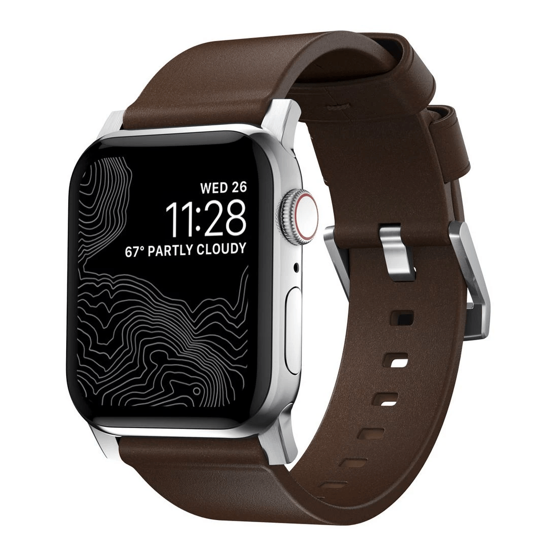 1 Nomad Apple Watch Band Leather 44-46mm Brown Silver, 1 of 4