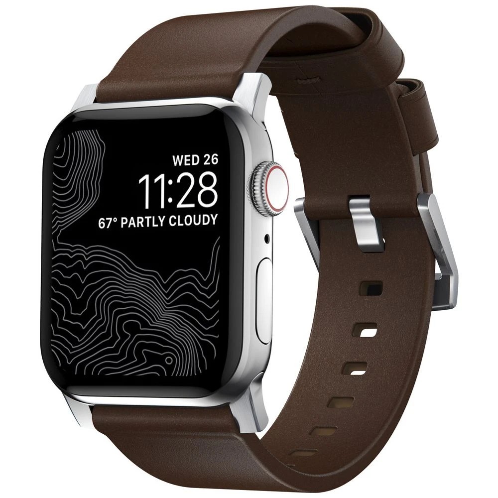 1 Nomad Apple Watch Band Leather 44-46mm Brown Silver, 1 of 4