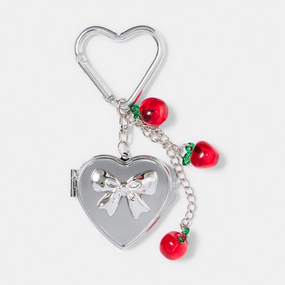 1 Locket Apple Bag Charm Keyring - Silver, 1 of 4