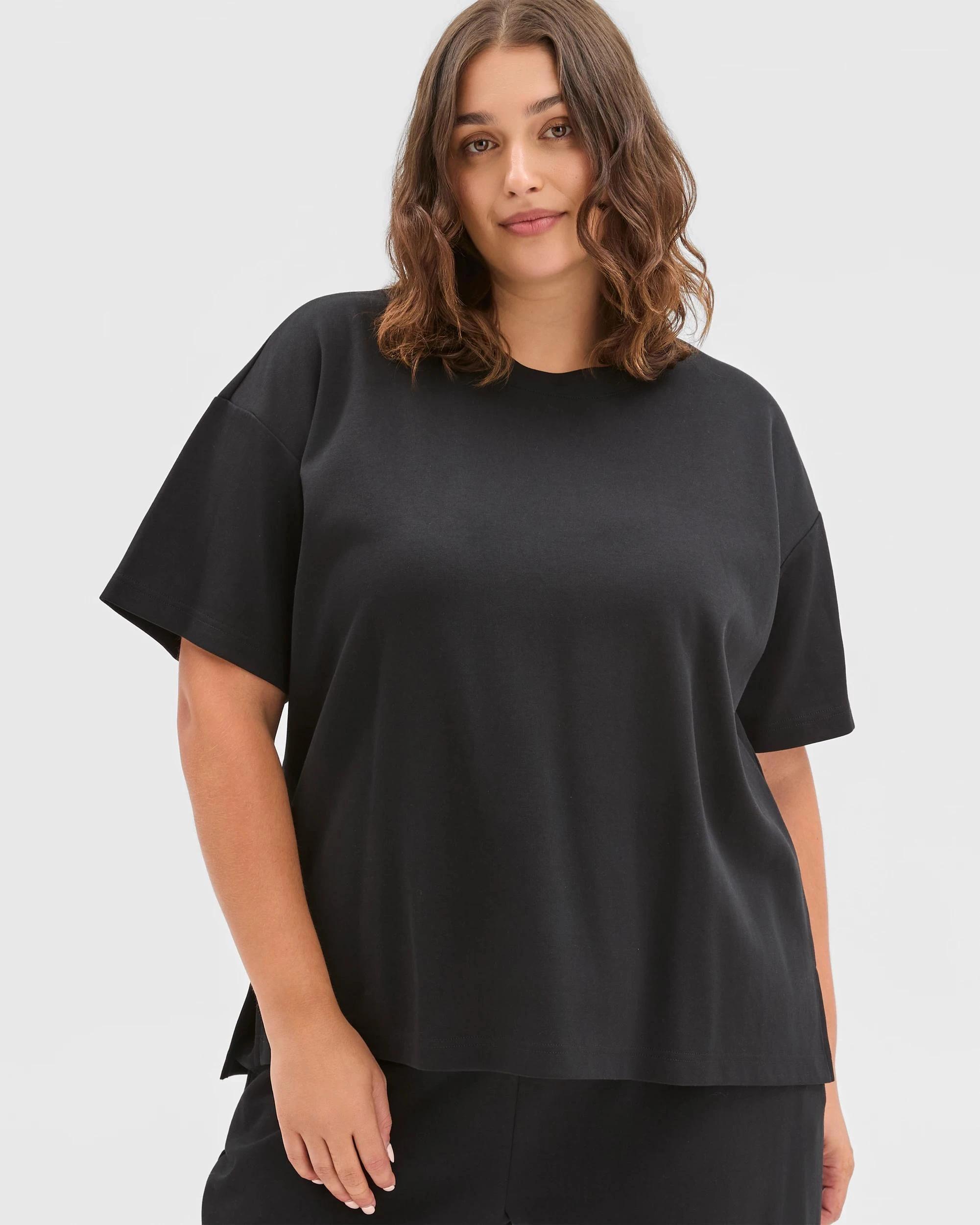 2 Target Curve Plus Size Australian Cotton Blend Elbow Sleeve Interlock T-Shirt BLACK, 2 of 5