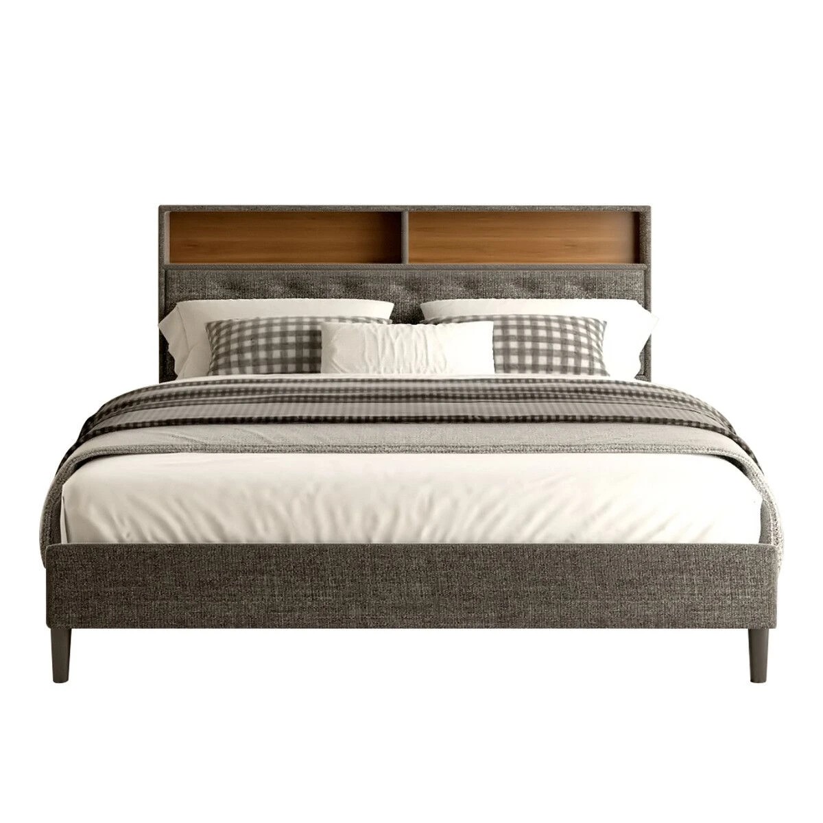 2 Ausway LED Bed Frame with Storage Headboard Double Size, 2 of 4
