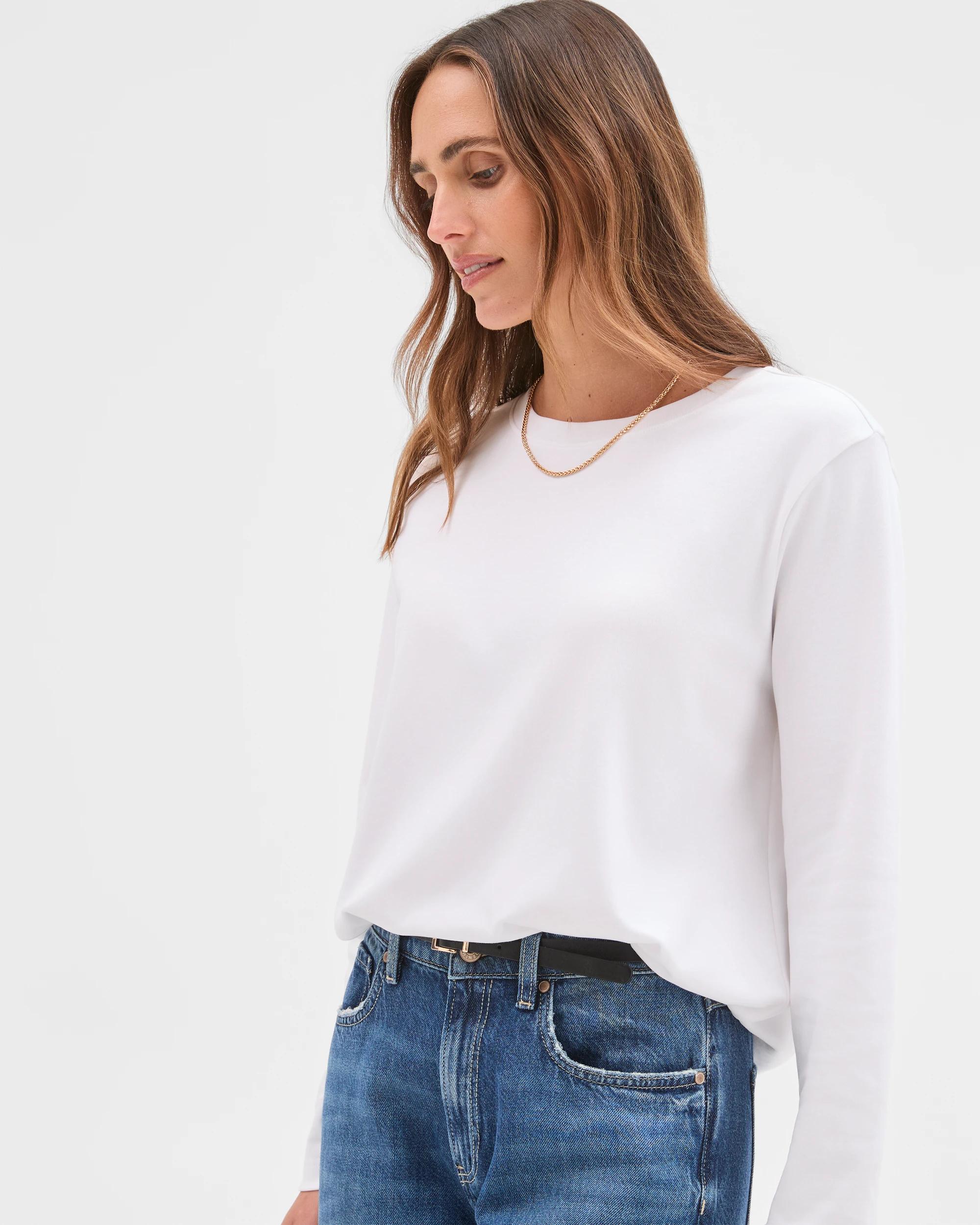 6 Target Woman Australian Cotton Classic Long Sleeve Crew Neck T-Shirt WHITE, 6 of 6