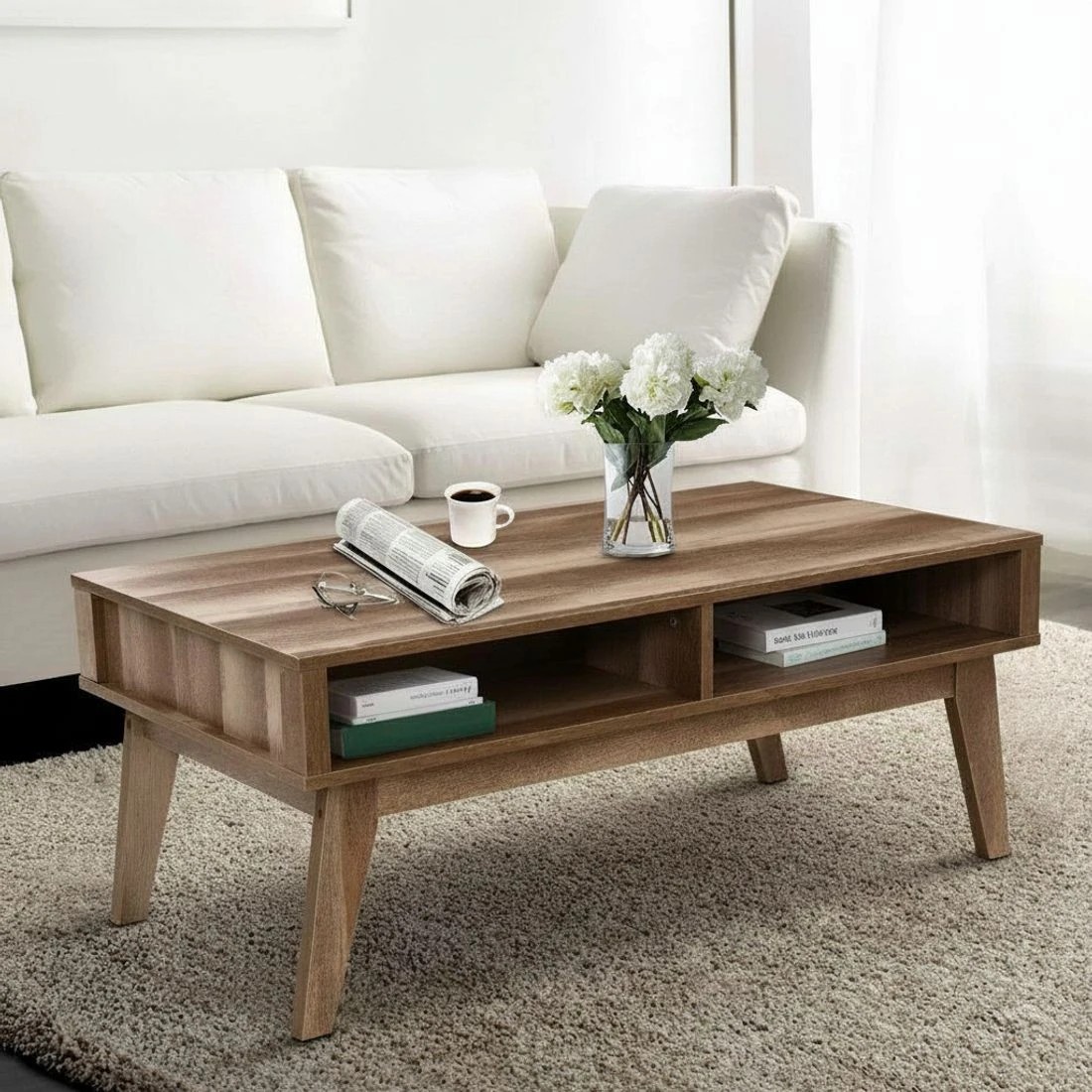 7 Artiss Coffee Table 2 Drawers Walnut Serena - Brown, 7 of 7