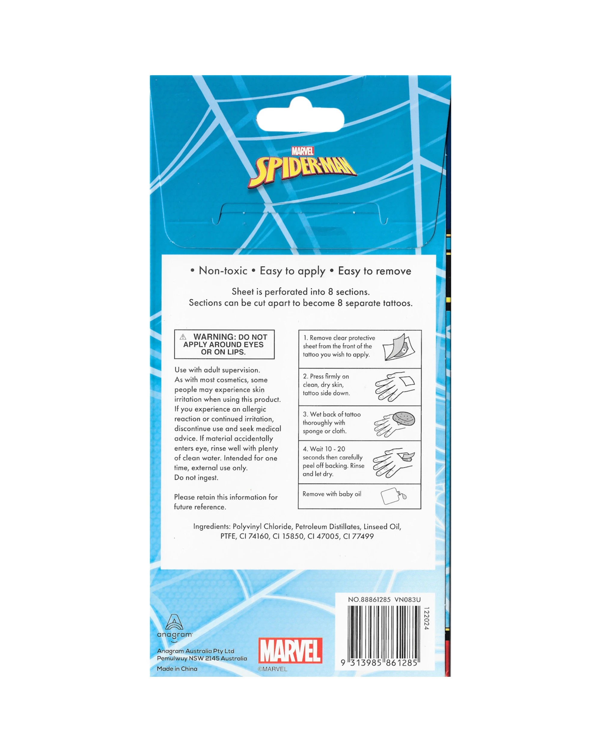 3 Amscan Spiderman Webbed Wonder Tattoos Pack of 8, 3 of 3
