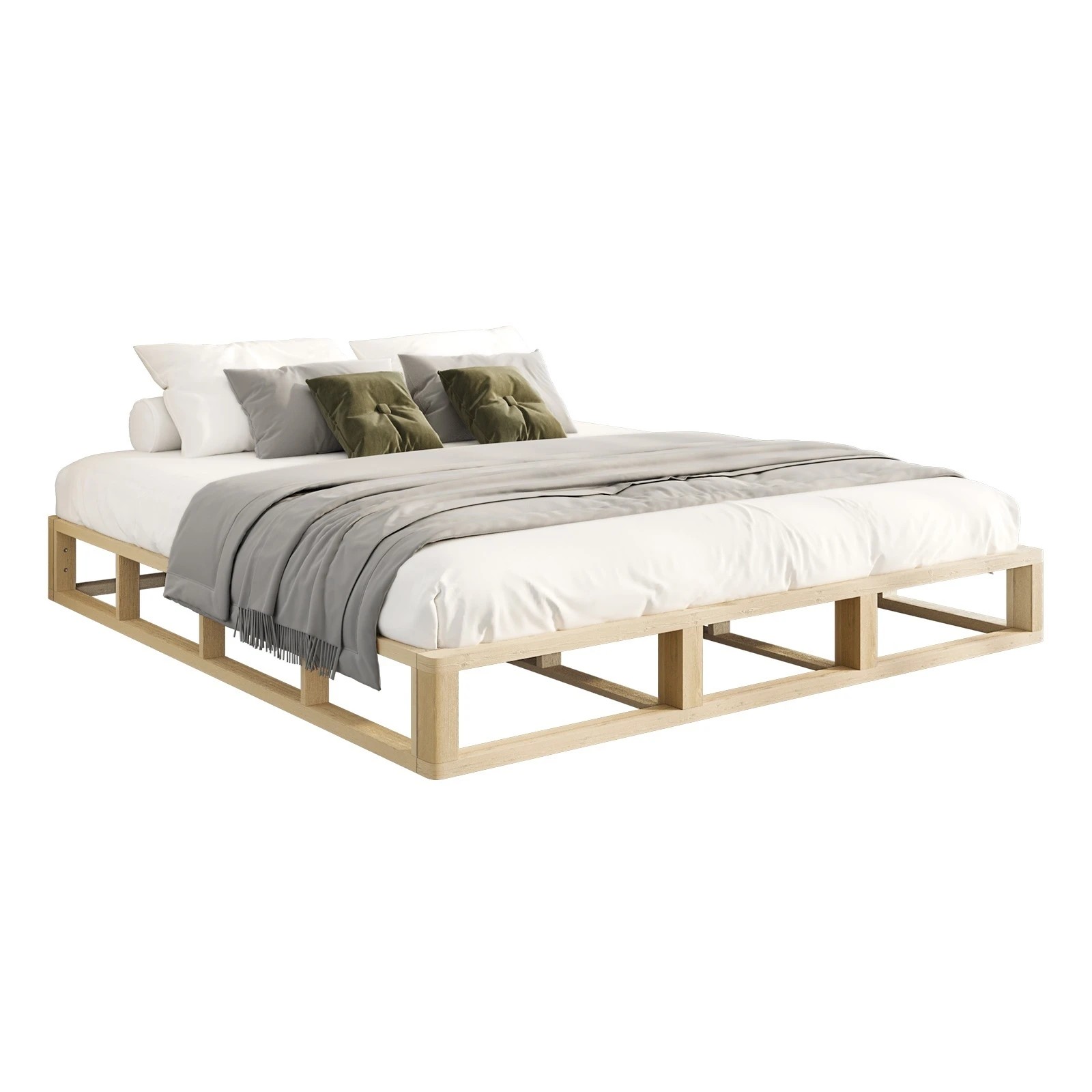 1 Oikiture Bed Frame King Size Wooden Bed Base Platform Cage-like
 - Natural, 1 of 10