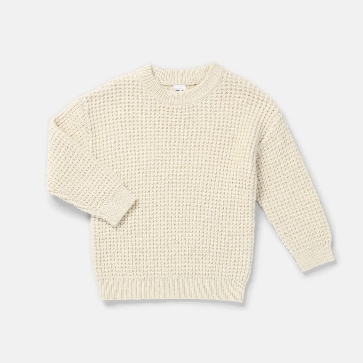 8 Waffle Crew Knitwear Top Ecru, 8 of 9
