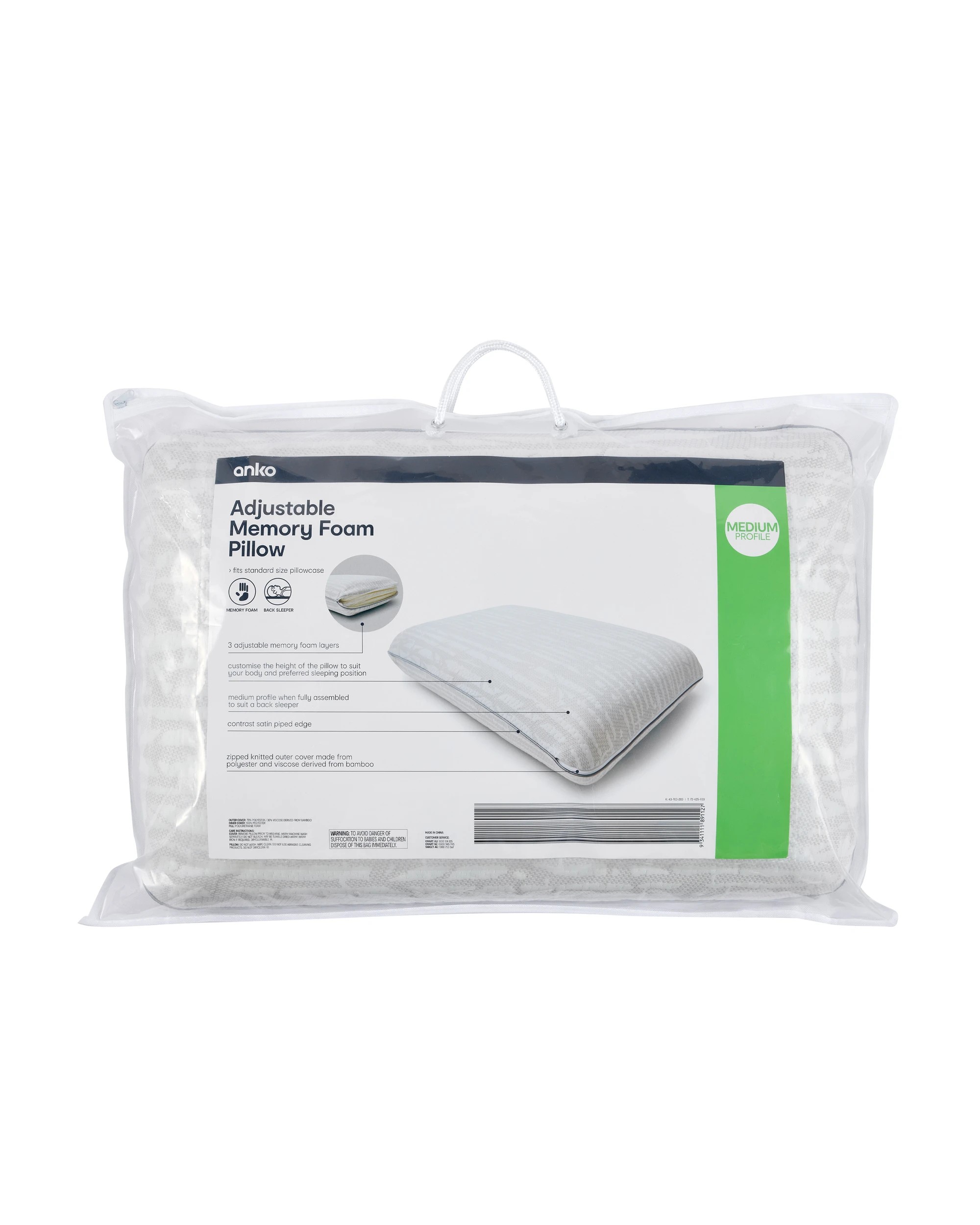 1 Adjustable Memory Foam Pillow - Medium Profile, White, 1 of 7