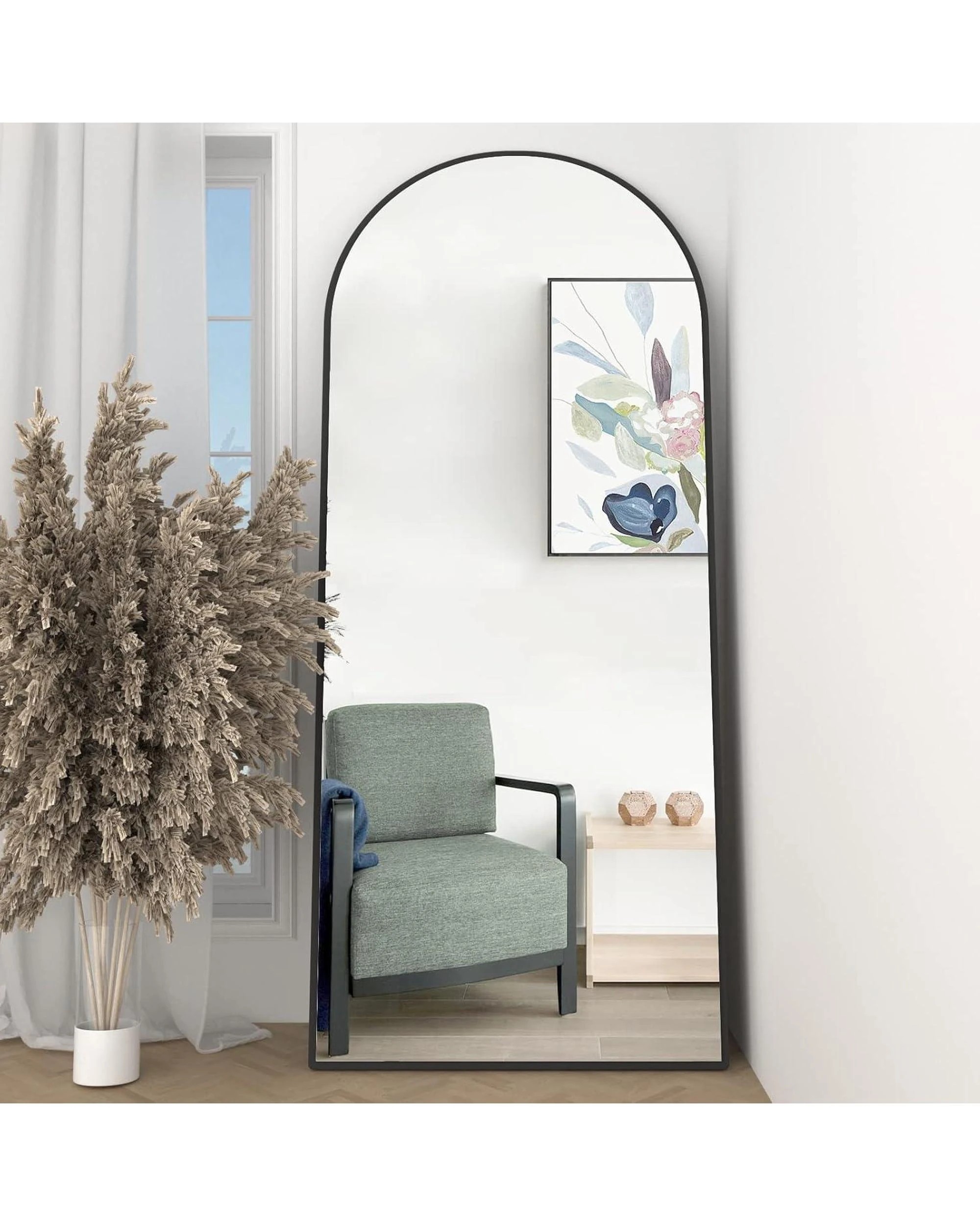 4 OAKORY 165x60cm Arched Full Length Mirror, Floor Mirror for Bedroom Living Room Entry Black - Black, 4 of 8
