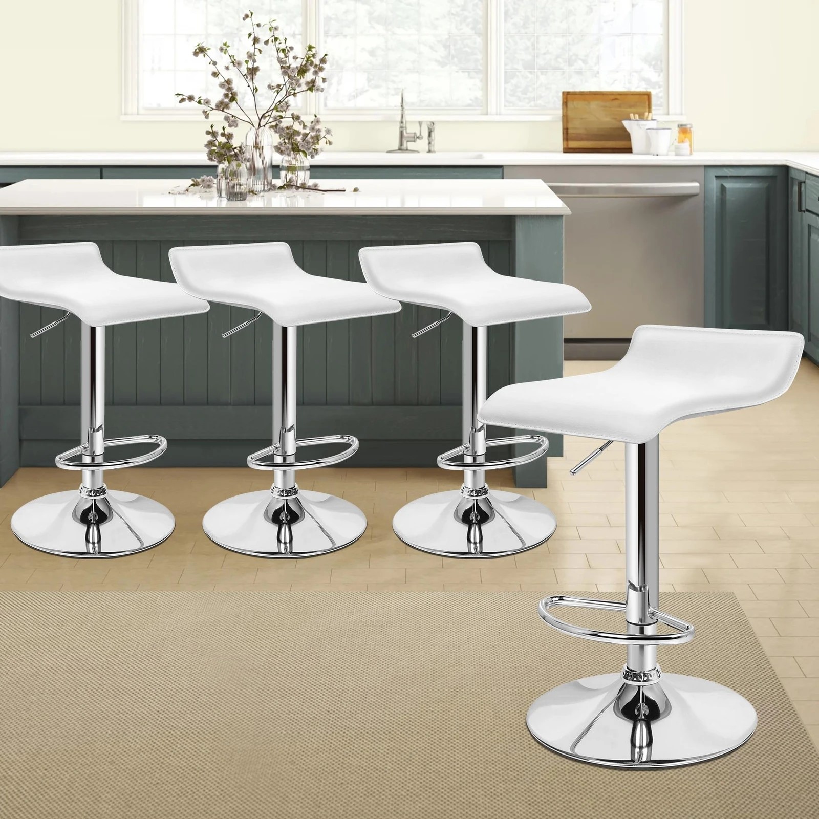 6 Alfordson 4x Bar Stools Saxton Kitchen Swivel Chair Leather Gas Lift - White, 6 of 7