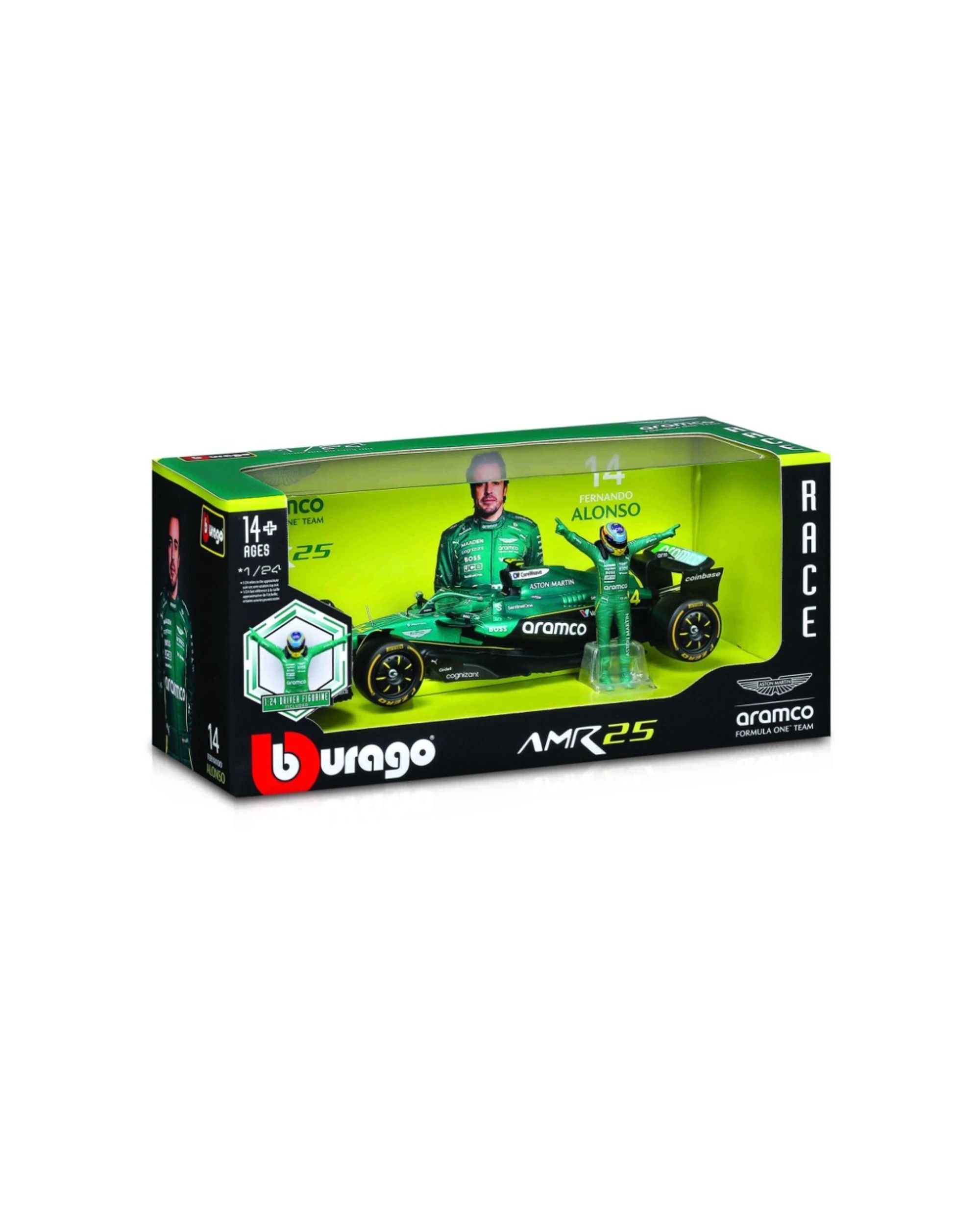 1 Bburago Aston Martin AMR 25 Model With Alonso Figurine 2025 Car Toy - Green, 1 of 3