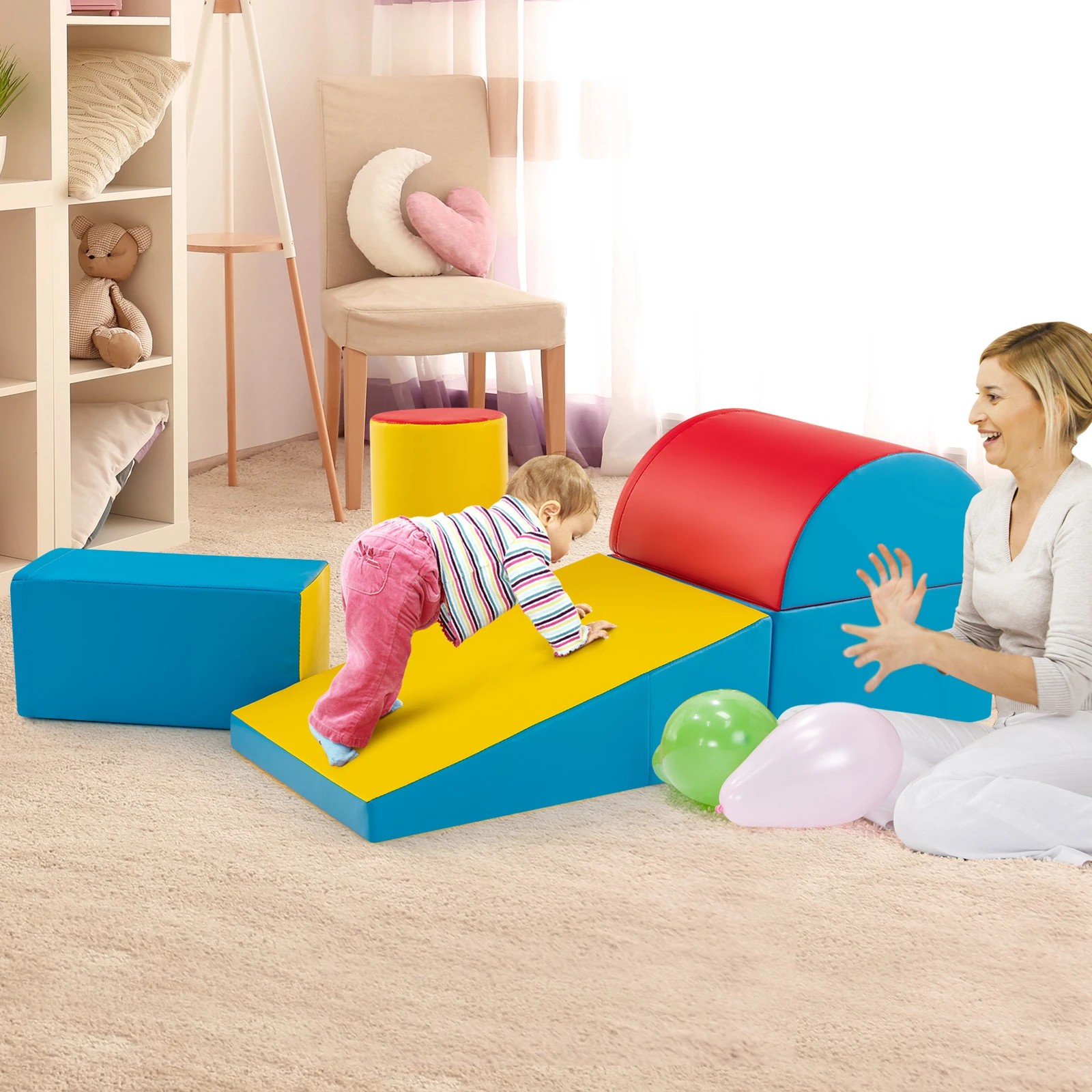2 Costway 5PCS Soft Foam Blocks Climb Crawl & Slide Playset, 2 of 2