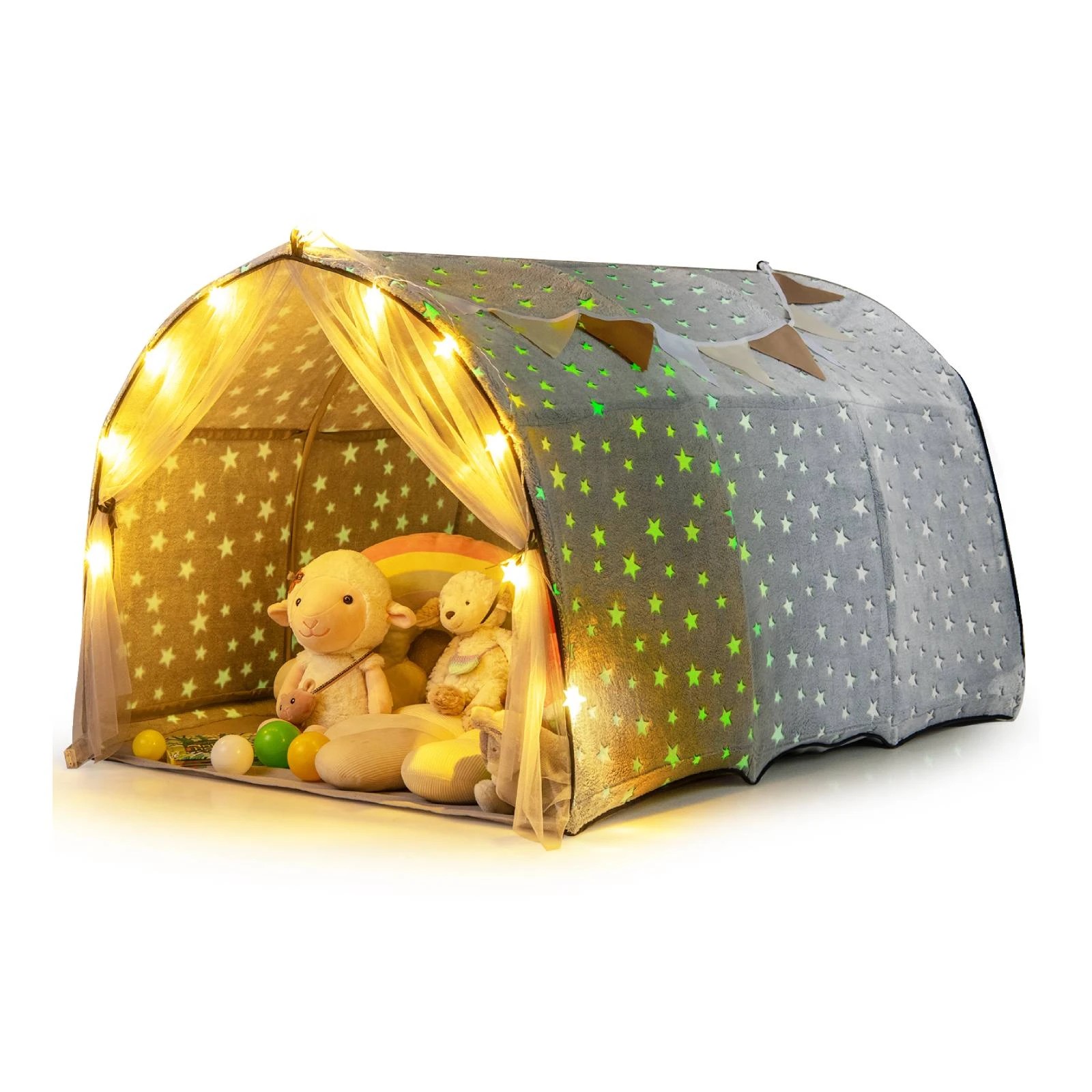 1 Costway Glow in the Dark Play Tent Bed Tent Castle - Grey, 1 of 1