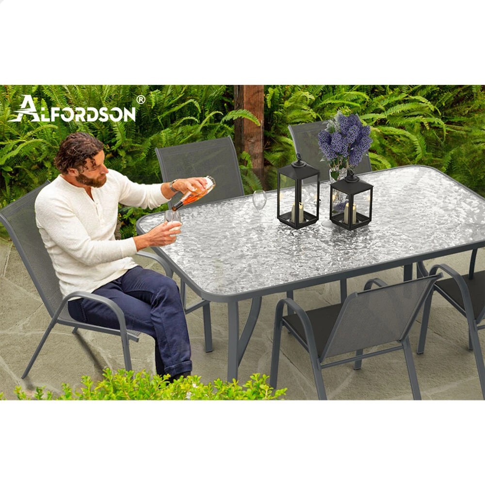 9 Alfordson 4x Outdoor Lounge Chairs Patio Dining Furniture Garden Stackable - Grey, 9 of 10