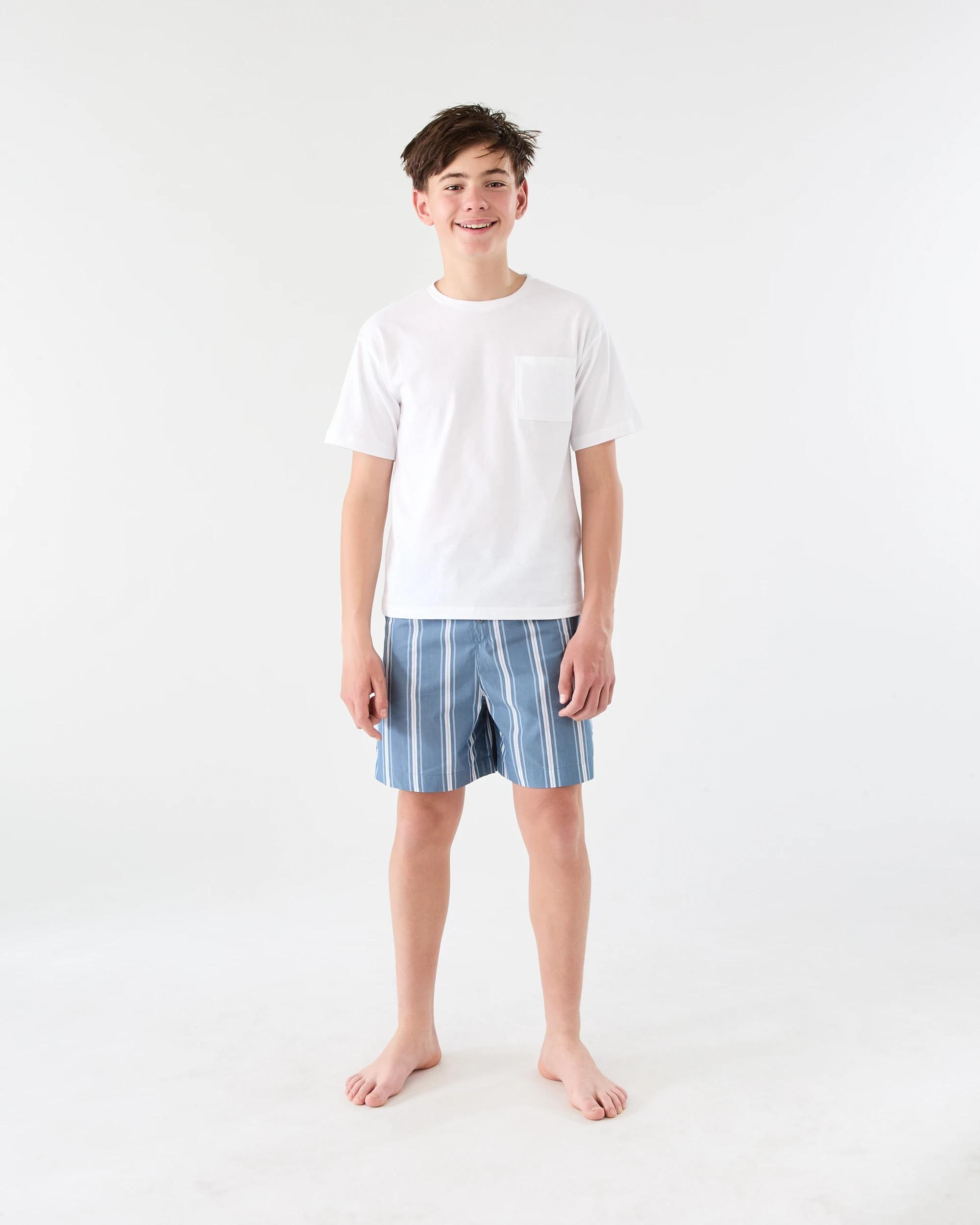 1 Short Sleeve Knit Woven Pyjama Set BLUE STRIPES, 1 of 4