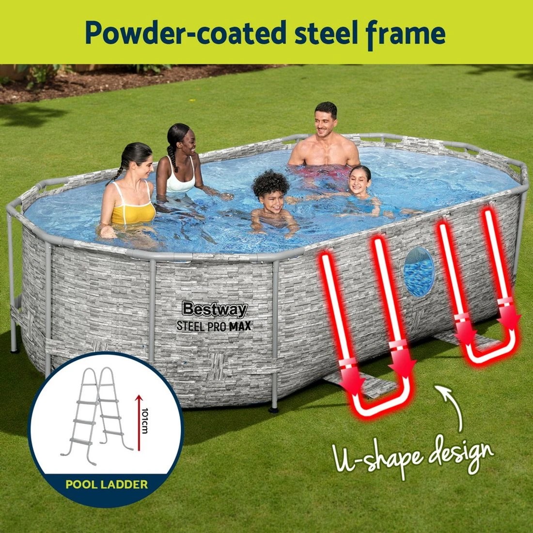 4 Bestway Swimming Pool 427x250x100cm Steel Frame Above Ground Pools Filter Pump Ladder 7250L - Multi, 4 of 6