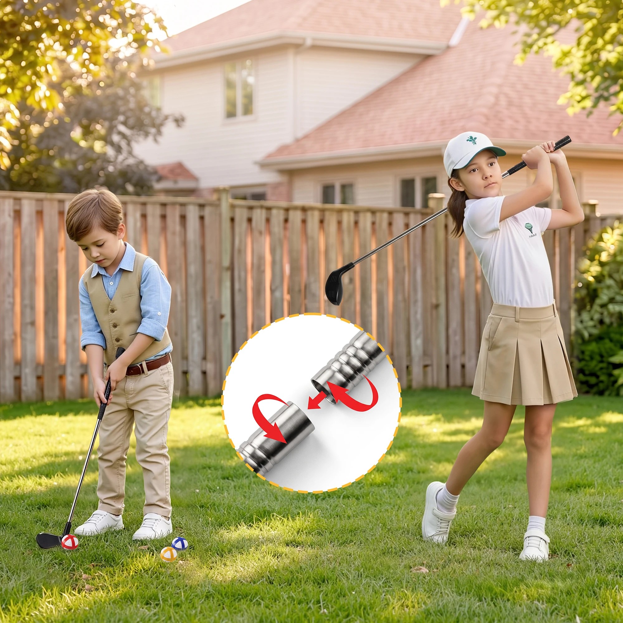 6 Keezi Kids Golf Play Set Chipping Game, 24 Sticky Balls, Adjustable Club & 2 Hitting Mats - Green, 6 of 9