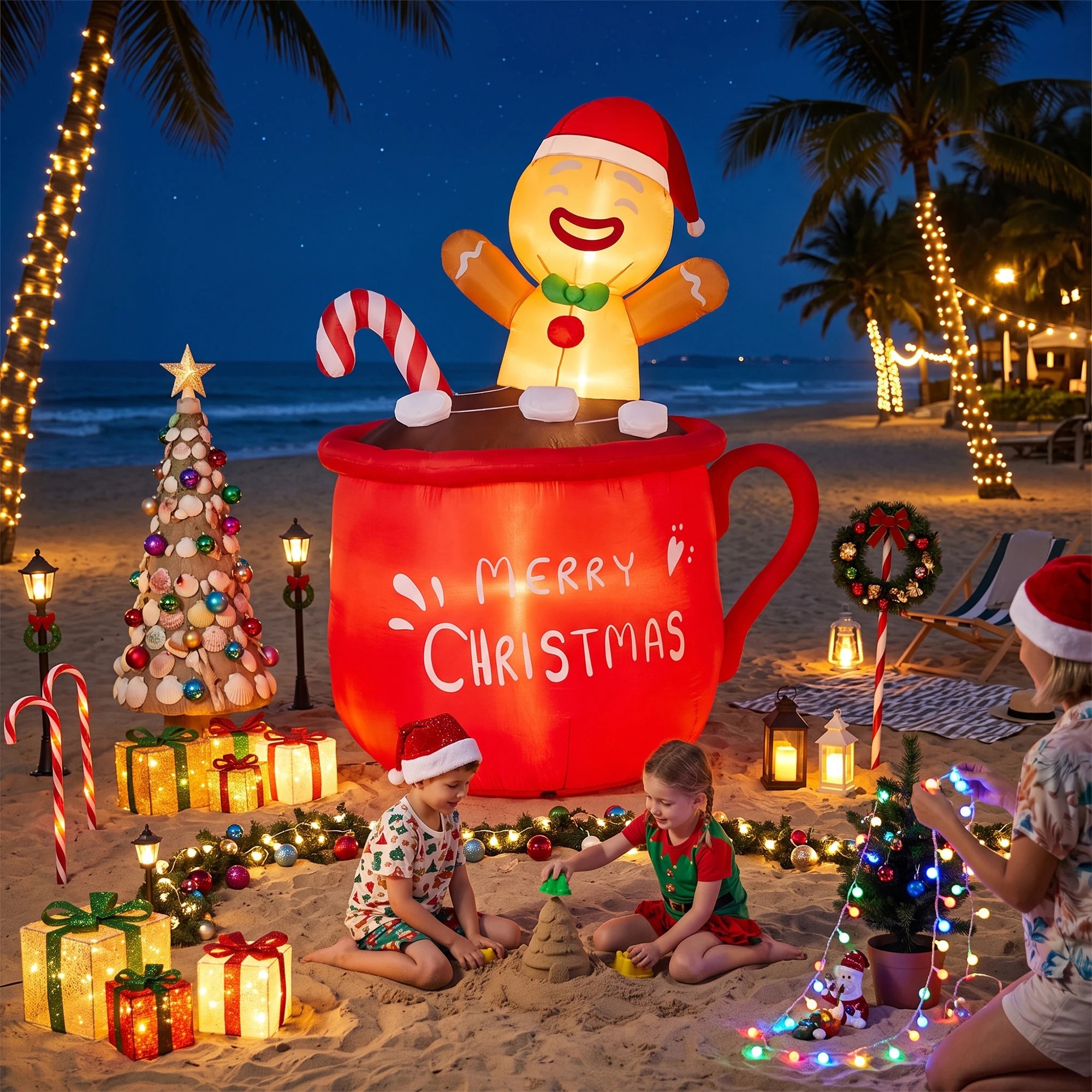 9 Jingle Jollys Christmas Inflatable Cup 1.8M Height LED Outdoor Decorations Illuminated - Red, 9 of 9
