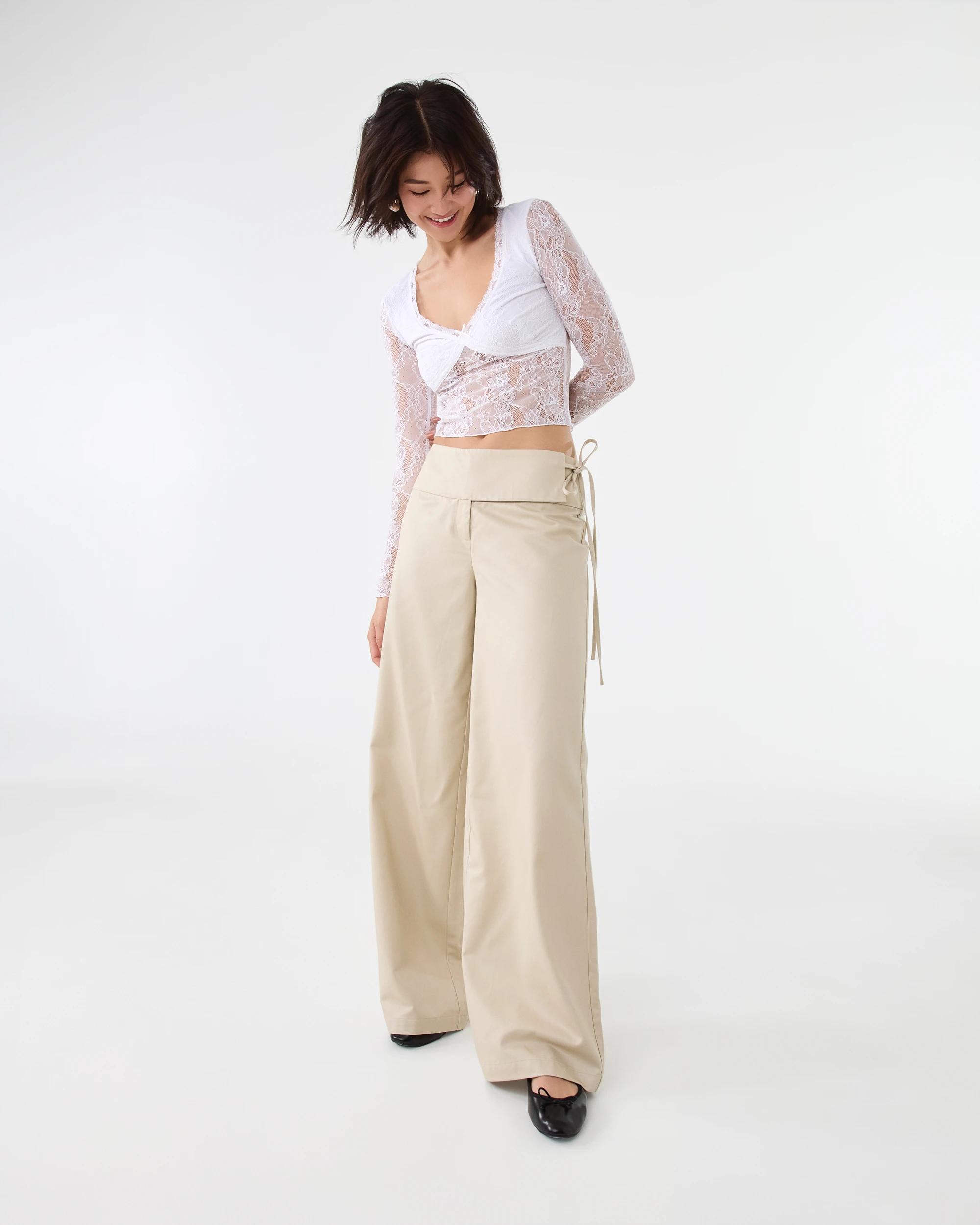 2 Side Tie Wide Leg Pants Light Tan, 2 of 7