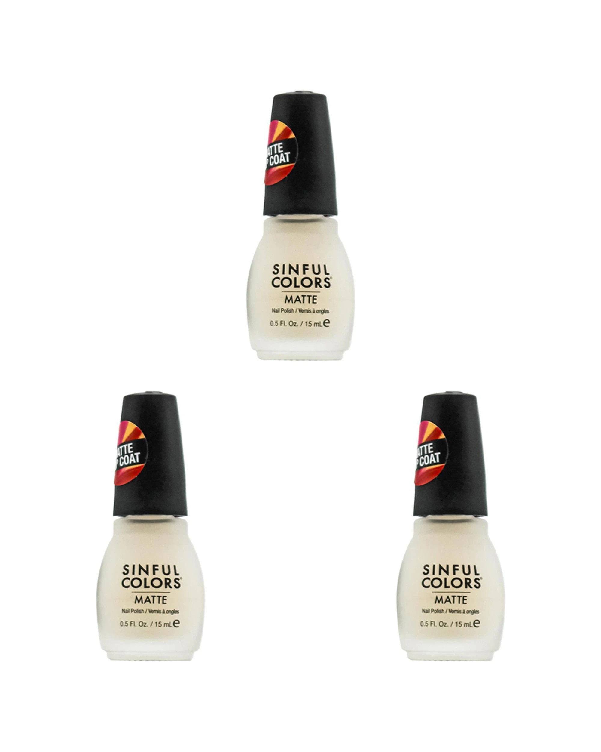 1 Sinful Colours Matte Nail Polish Mattifly Top Coat 15ml 3PK 2565 - White, 1 of 3