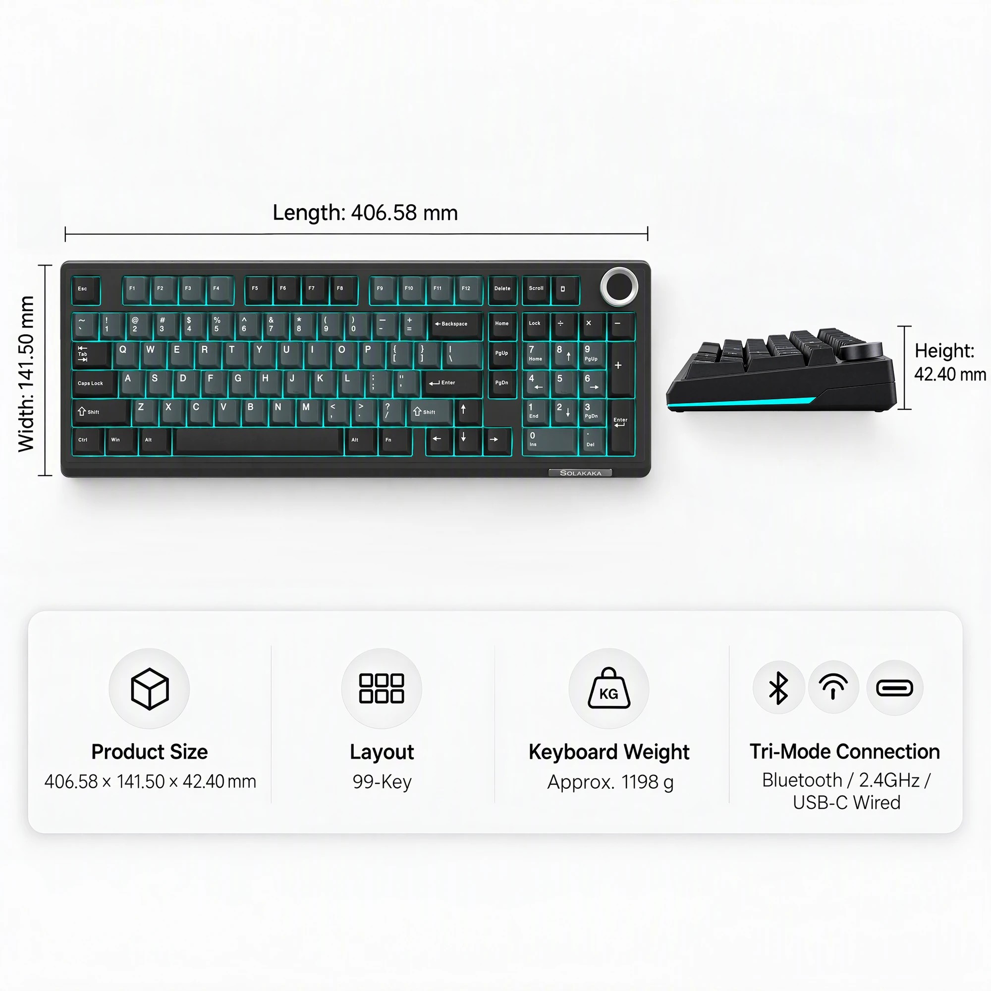2 Solakaka Ki99 Pro 99-Key Gasket Mechanical Keyboard Tri-Mode Hot-Swap Knob - Blue, 2 of 8
