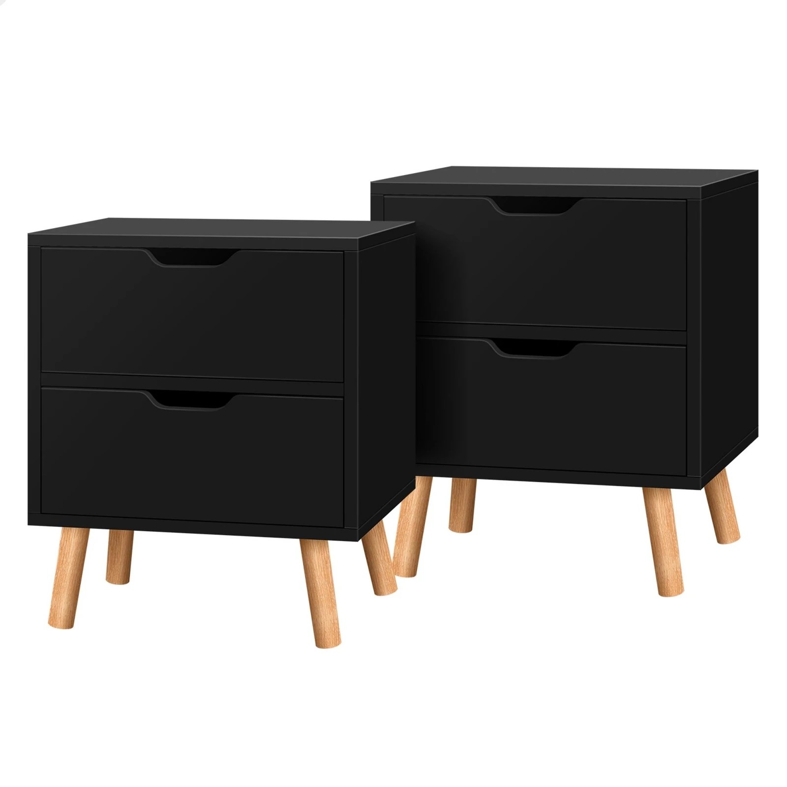 1 Alfordson 2x Bedside Table Nightstand Side Table 2 Drawers - Black, 1 of 10
