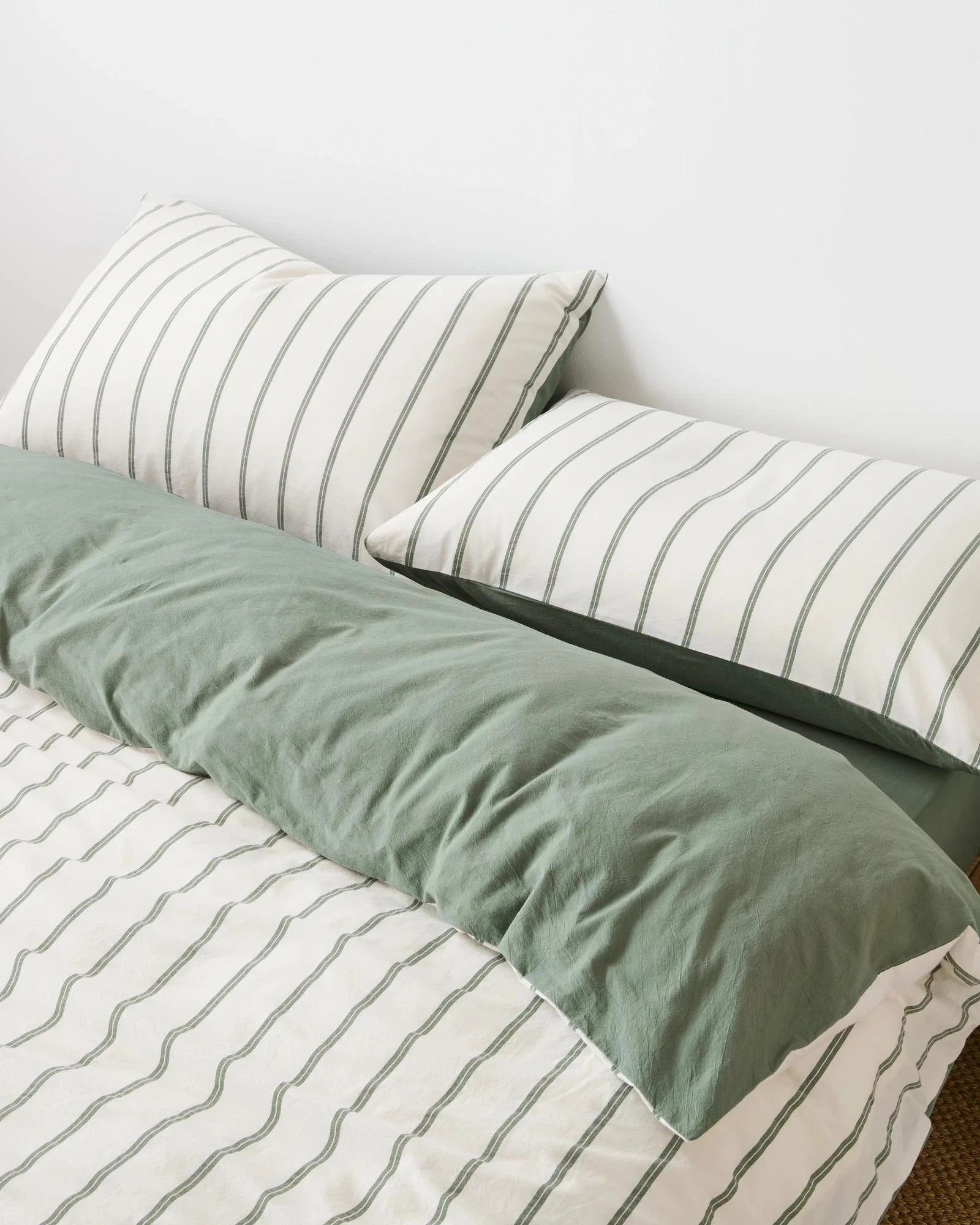 4 Arlo Stonewash Stripe Quilt Cover Set - Super King Bed - Green, 4 of 6