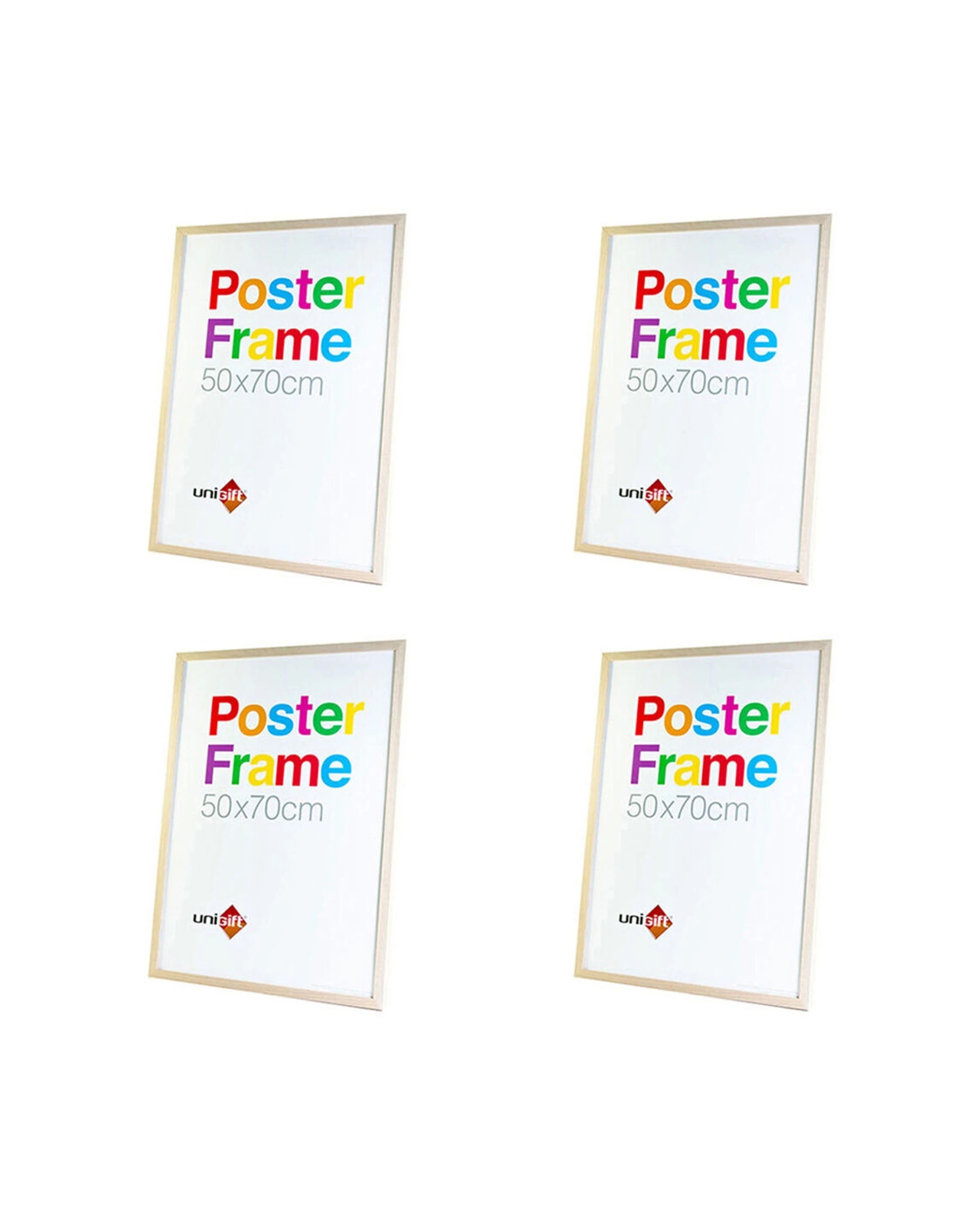 1 Unigift 4PK Wooden Glass Hanging Poster Picture Photo Frame Home Decor 50x70cm - Natural, 1 of 1
