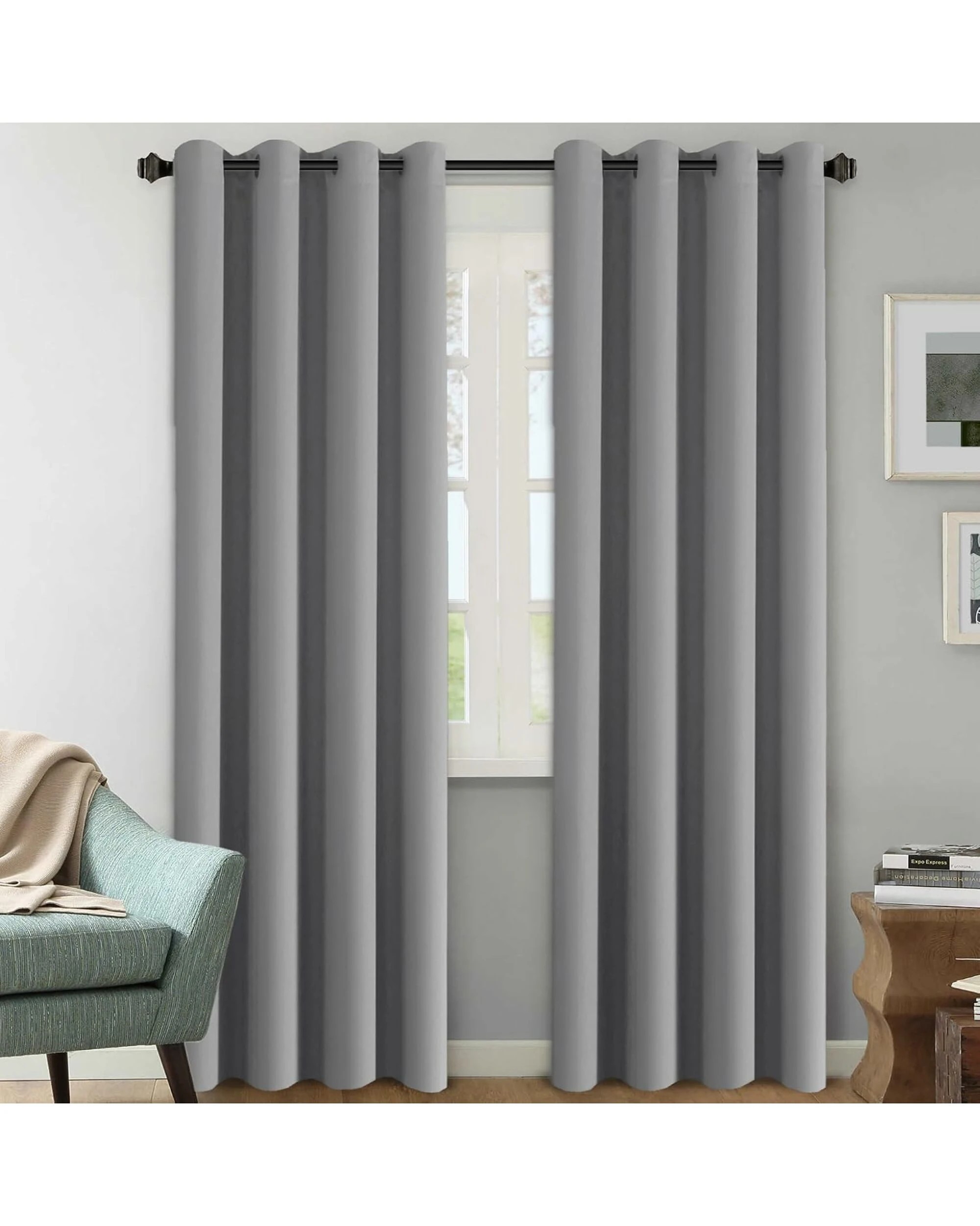 1 Smarcute Blockout Grommet Solid Curtain - 2X 132x274cm - Grey, 1 of 4