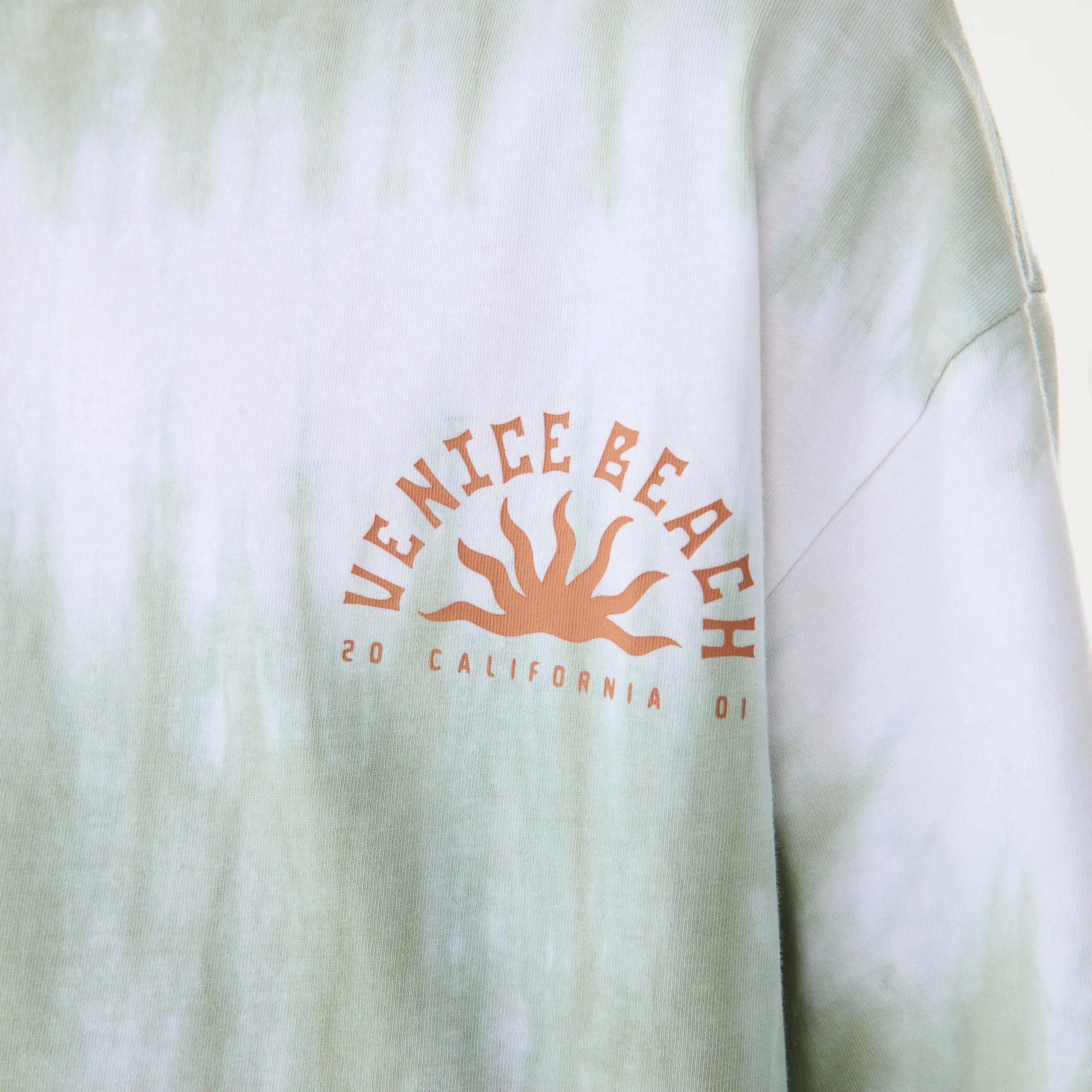 5 Short Sleeve Oversized Tie Dye T-shirt VENICE BEACH SUNSET AQUA GREY, 5 of 7