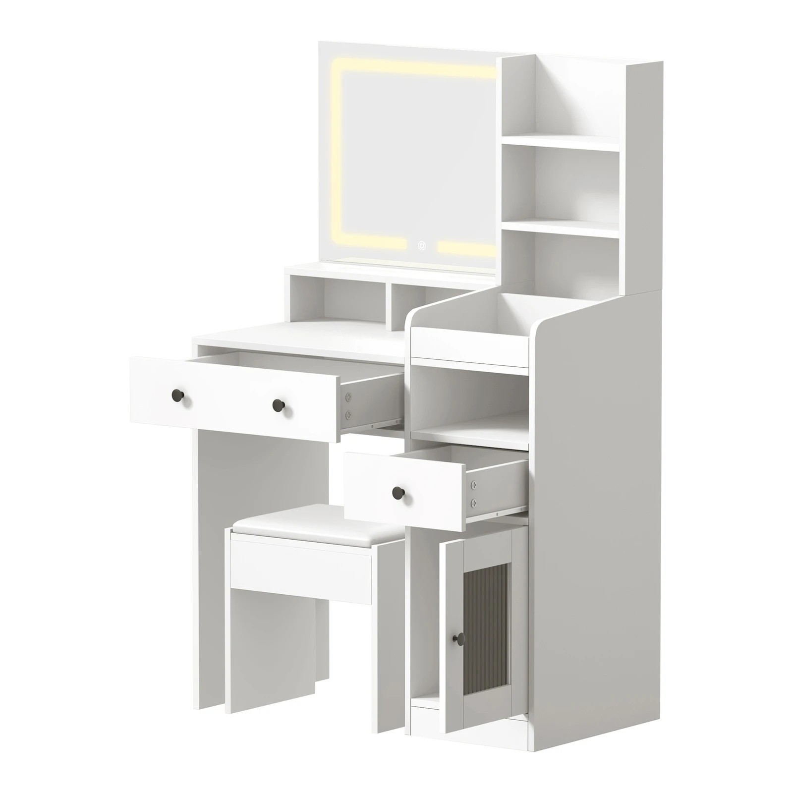 8 Oikiture Dressing Table Stool Set Makeup Mirror Led Light Vanity Desk
 - White, 8 of 9