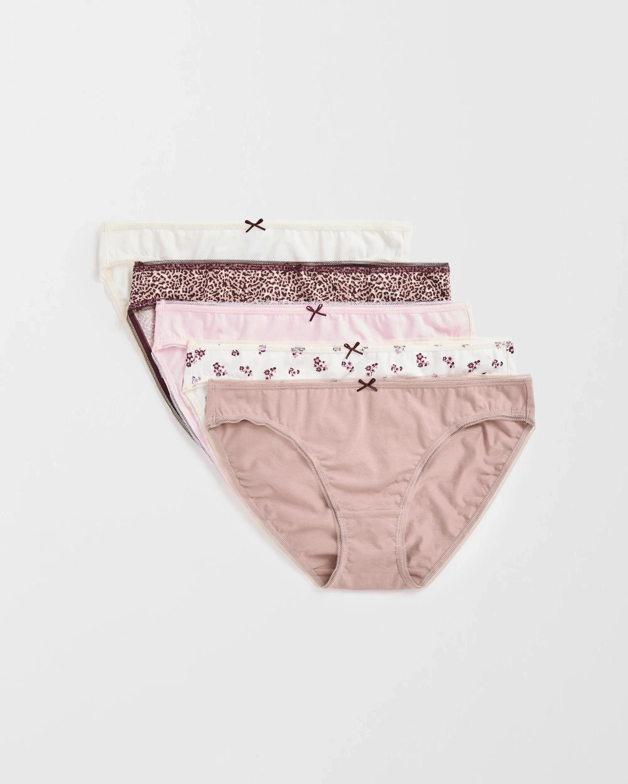 1 Target Woman Cotton/Elastane 5 Pack Bikini Briefs WHITE/LEOPARD/PINK/FLORAL/LATTE, 1 of 5