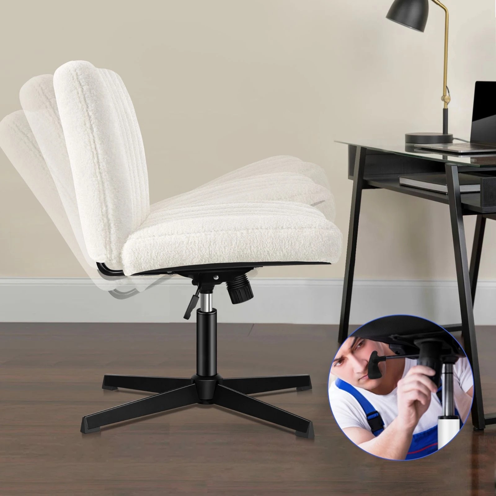 2 Alfordson Office Chair Computer Executive Seat Work Ottoman Boucle - White, 2 of 10