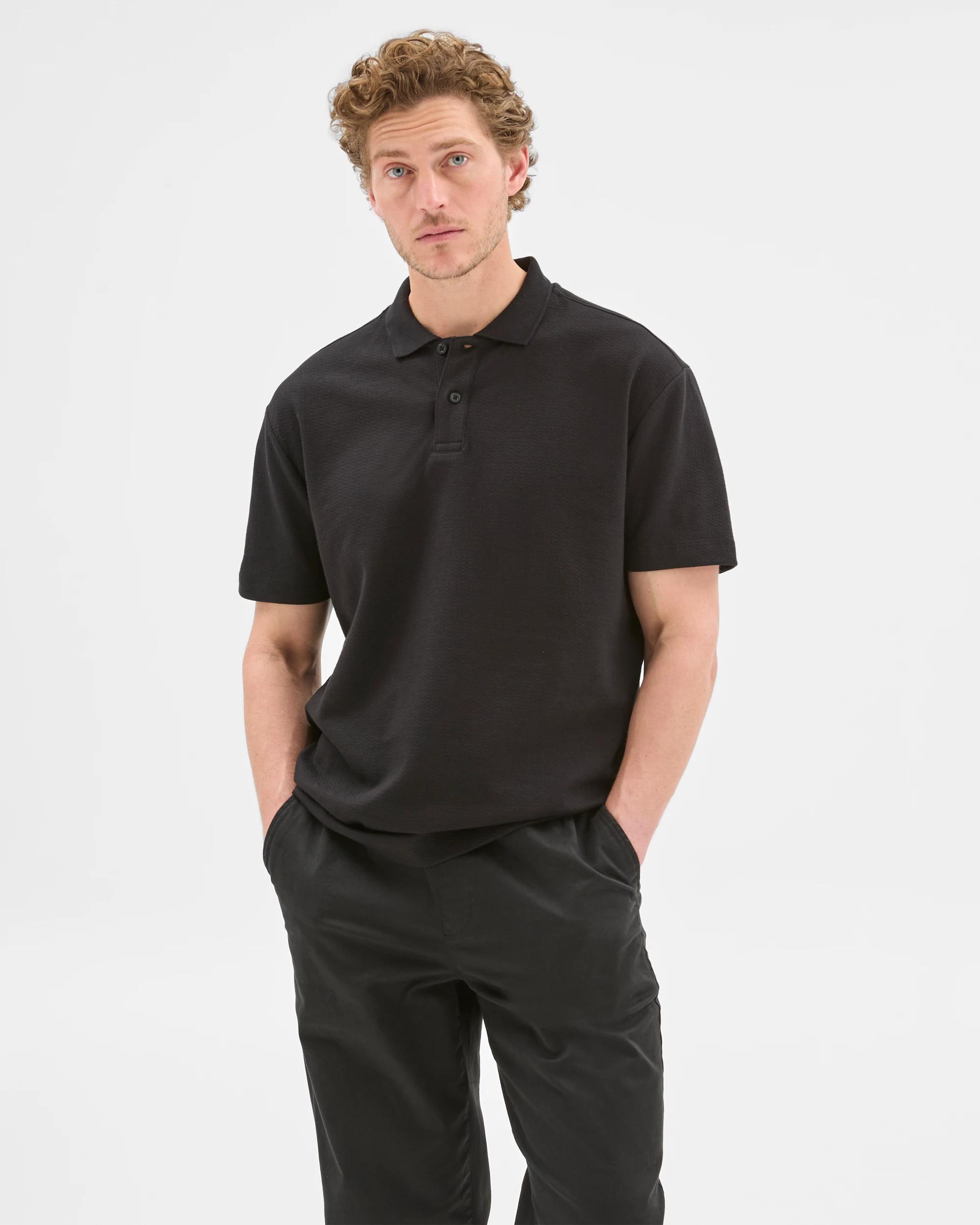 1 Target Australian Cotton Blend Textured Polo Shirt BLACK, 1 of 6