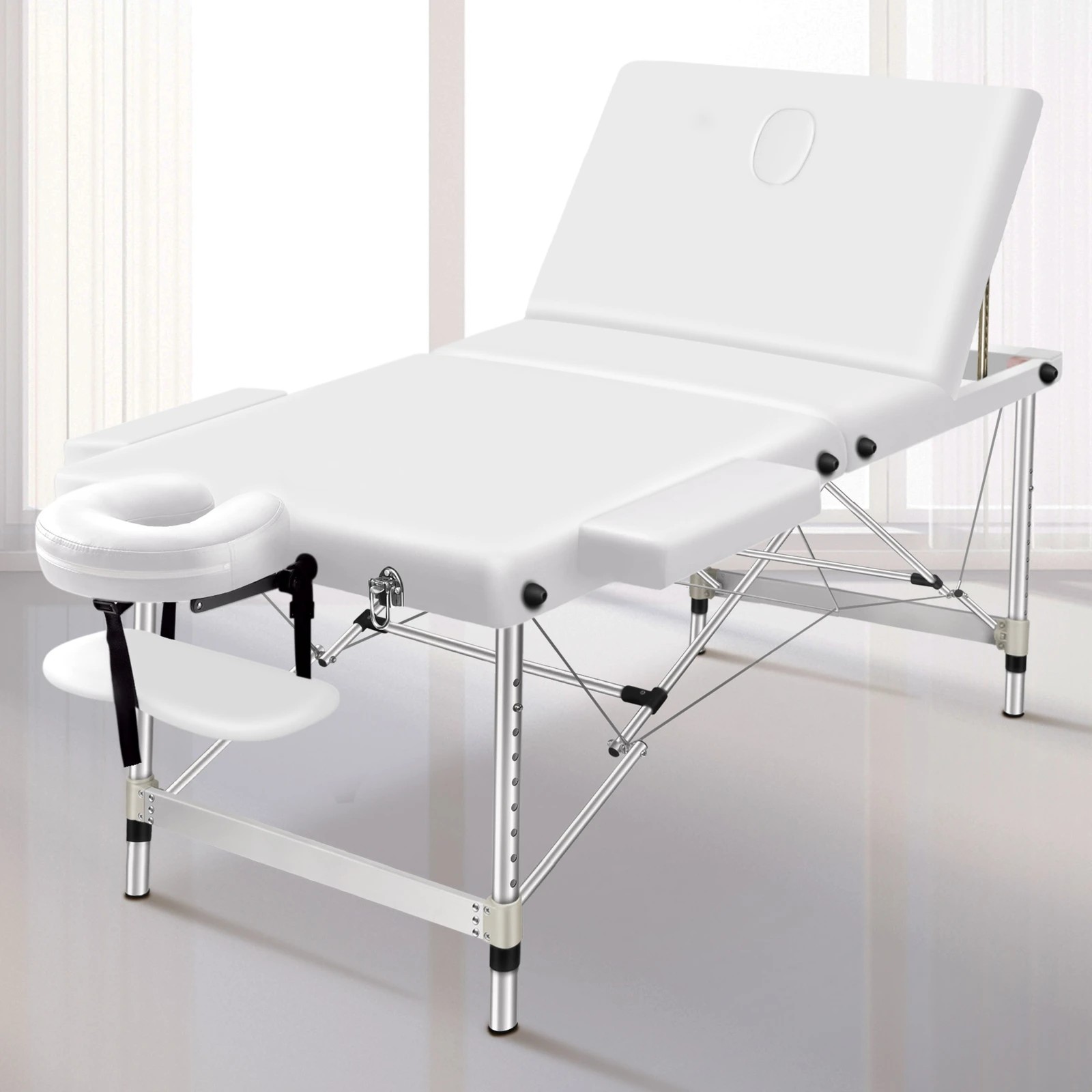 3 Alfordson Massage Table 3 Fold 75cm Foldable Portable Aluminium Lift Up Bed Desk - White, 3 of 4