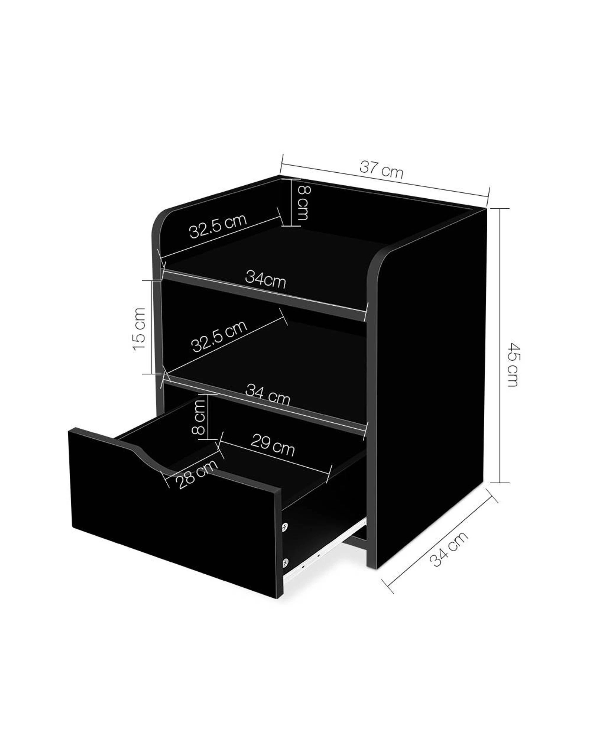 2 Artiss Bedside Table 1 Drawer with Shelf - Black, 2 of 10