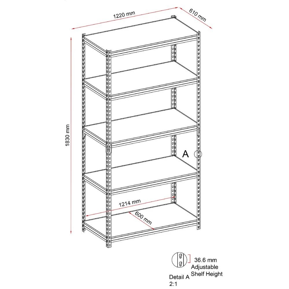 4 Heavy Duty 5 Shelf Storage Unit 1220 x 610 x 1830mm Shelves Home Office Storage, 4 of 10