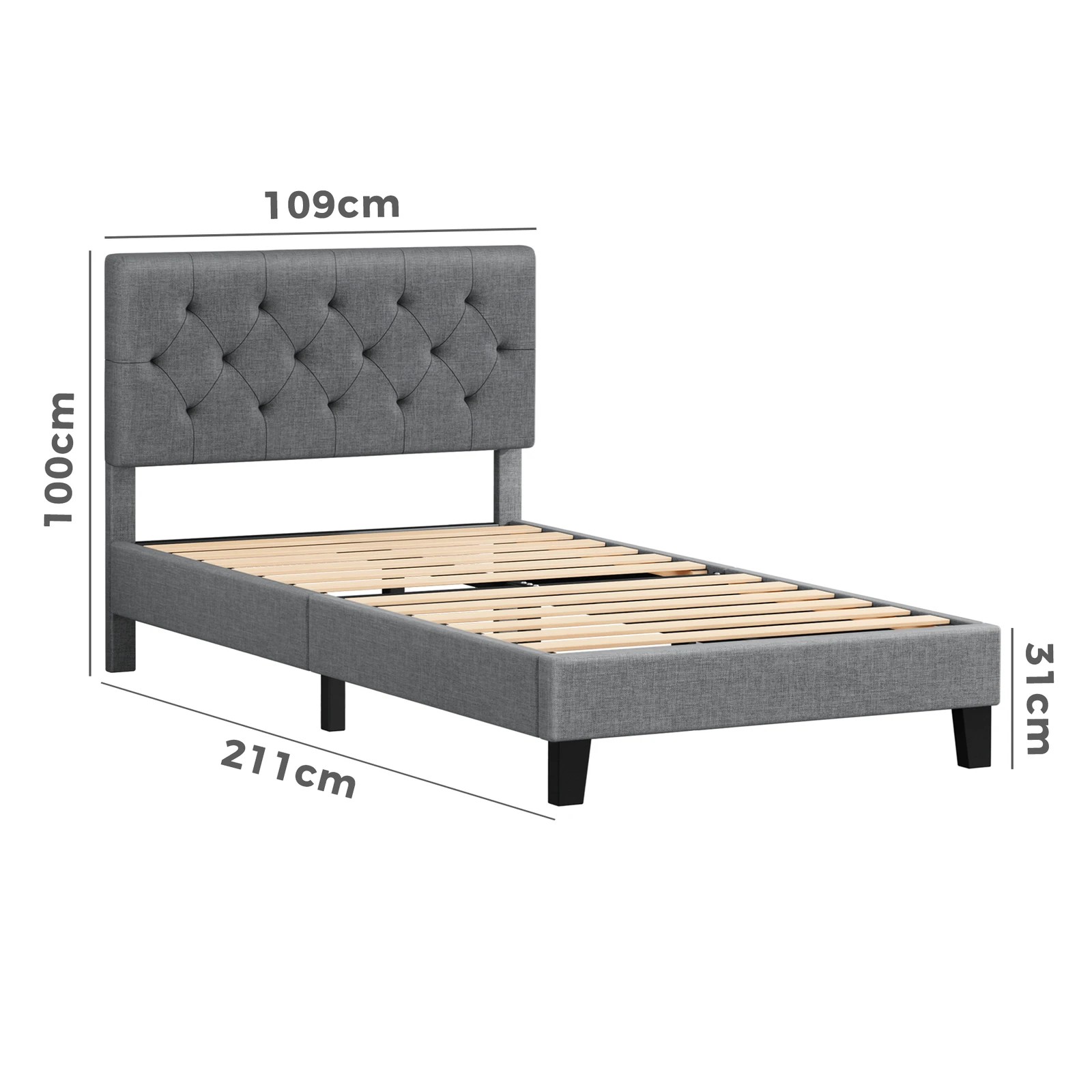 9 Alfordson Bed Frame King Single Tufted Headboard Modern Fabric Meduna - Grey, 9 of 9