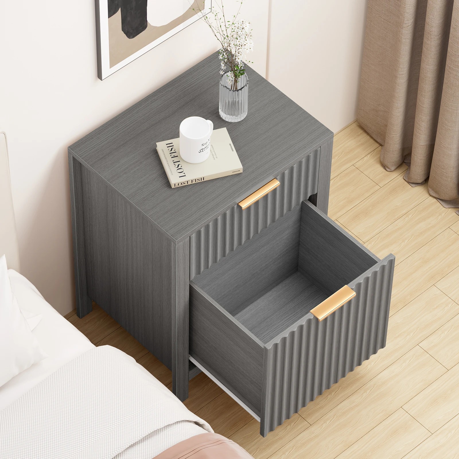 5 Alfordson 2x Bedside Table Nightstand Side Storage 2 Drawers Cabinet - Grey, 5 of 10