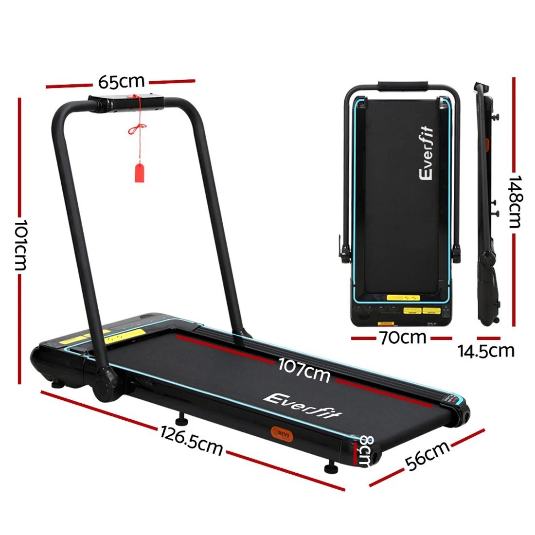 2 Everfit Treadmill Electric Walking Pad Under Desk Home Gym Fitness 420mm - Black, 2 of 6