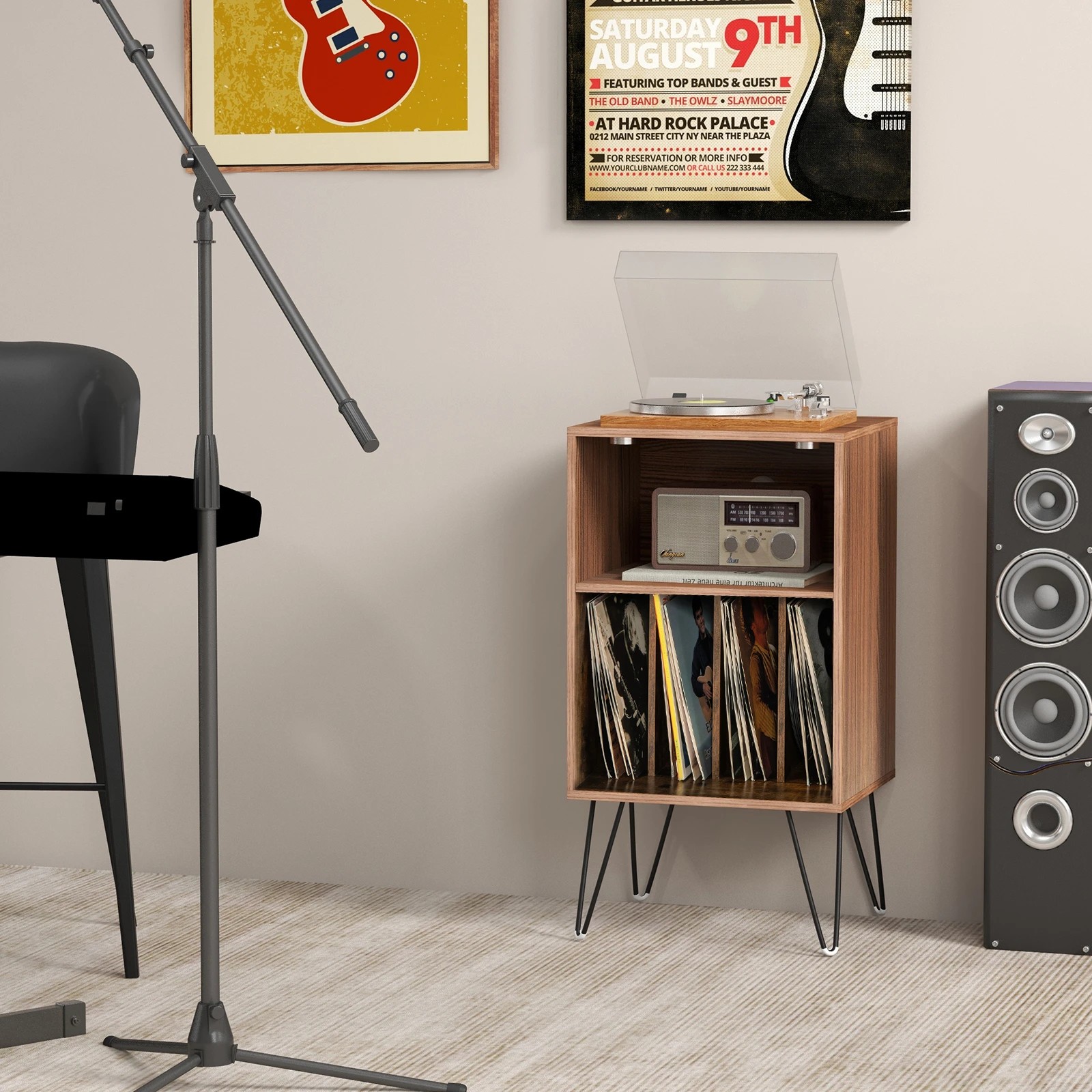 3 Costway Record Player Stand Turnable w/Charging Station Nightstand Bedside Table, 3 of 4