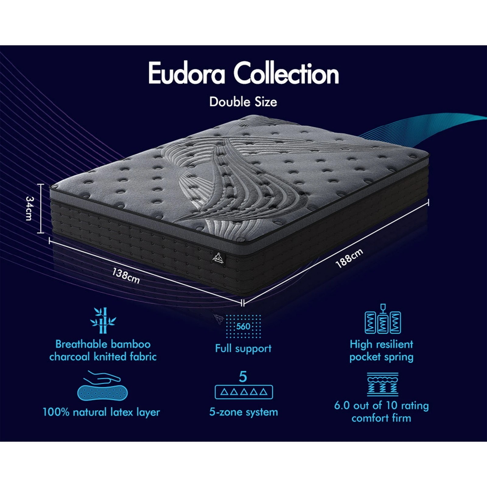 9 Starry Eucalypt Mattress Pocket Spring Latex Euro Top 34cm 5 zone - Double Bed, 9 of 10