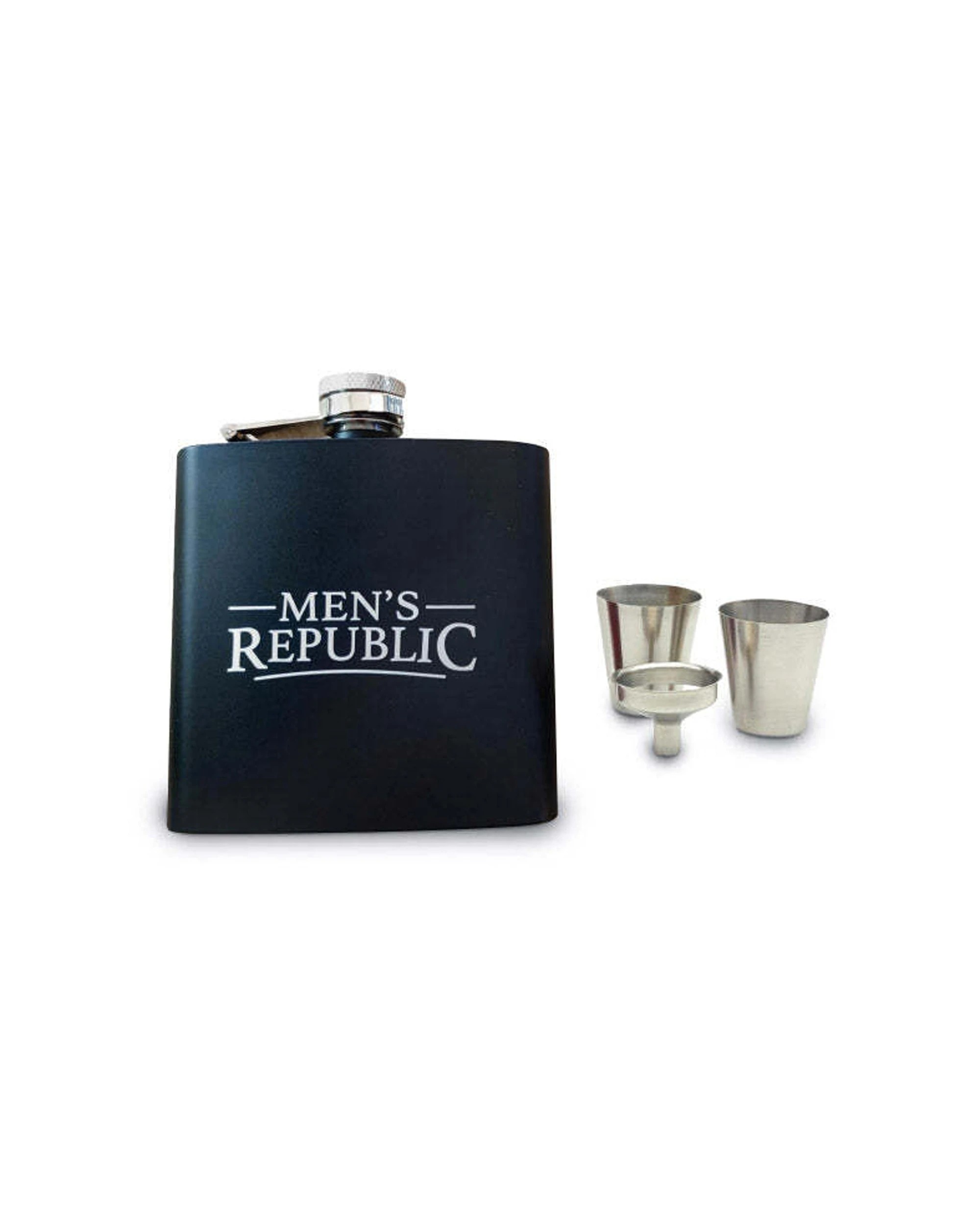 1 Mens Republic Hip Flask Set With Funnel And 2 Cups 170Ml Stainless Steel Gift Boxed Set - Multi, 1 of 3